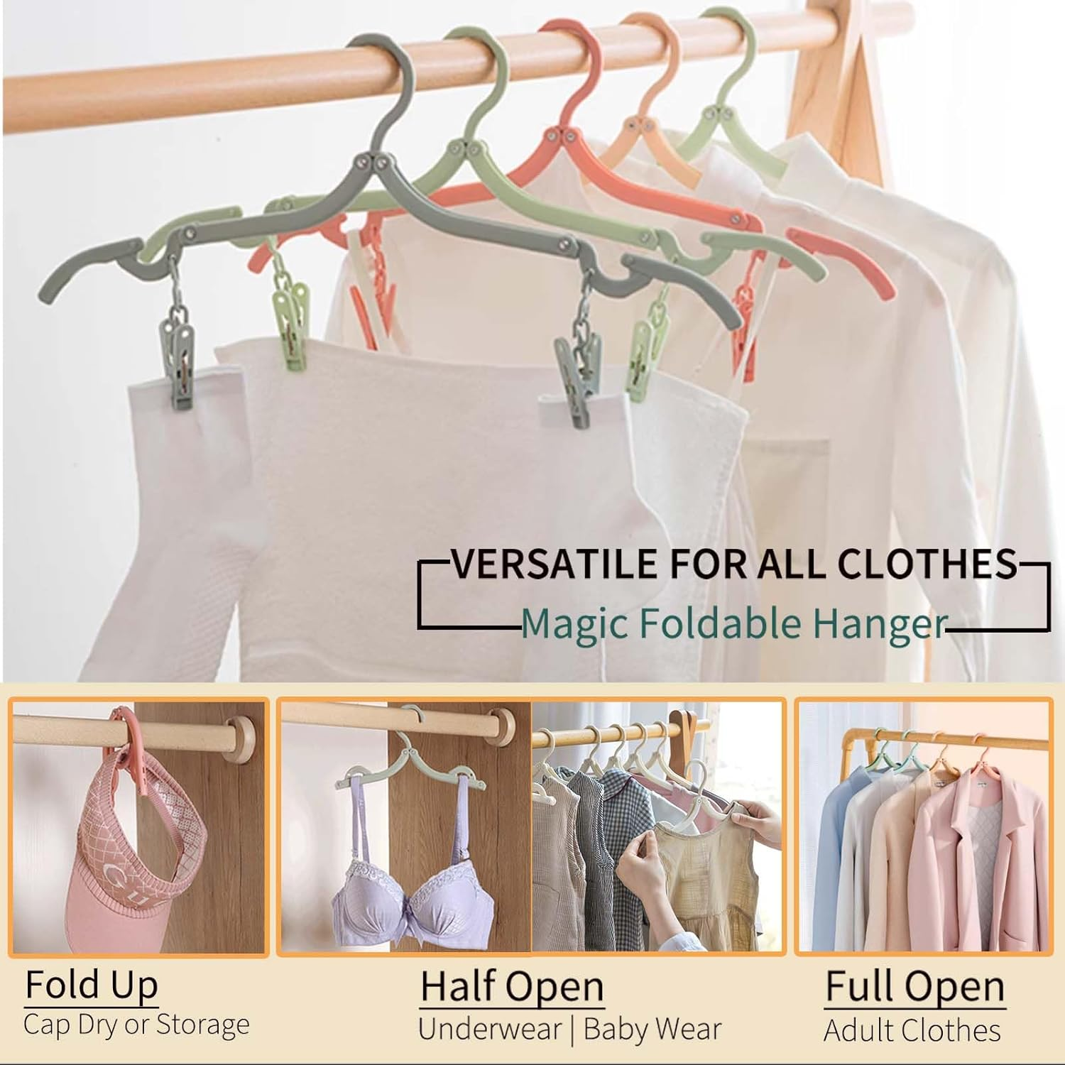 12PCS Foldable Travel Hangers with 24Pcs Clips Portable Folding Clothes Hangers Travel Accessories Foldable Clothes Drying Rack Dorm Hangers Space-Saving Collapsible Plastic Clothes Hangers image number 1
