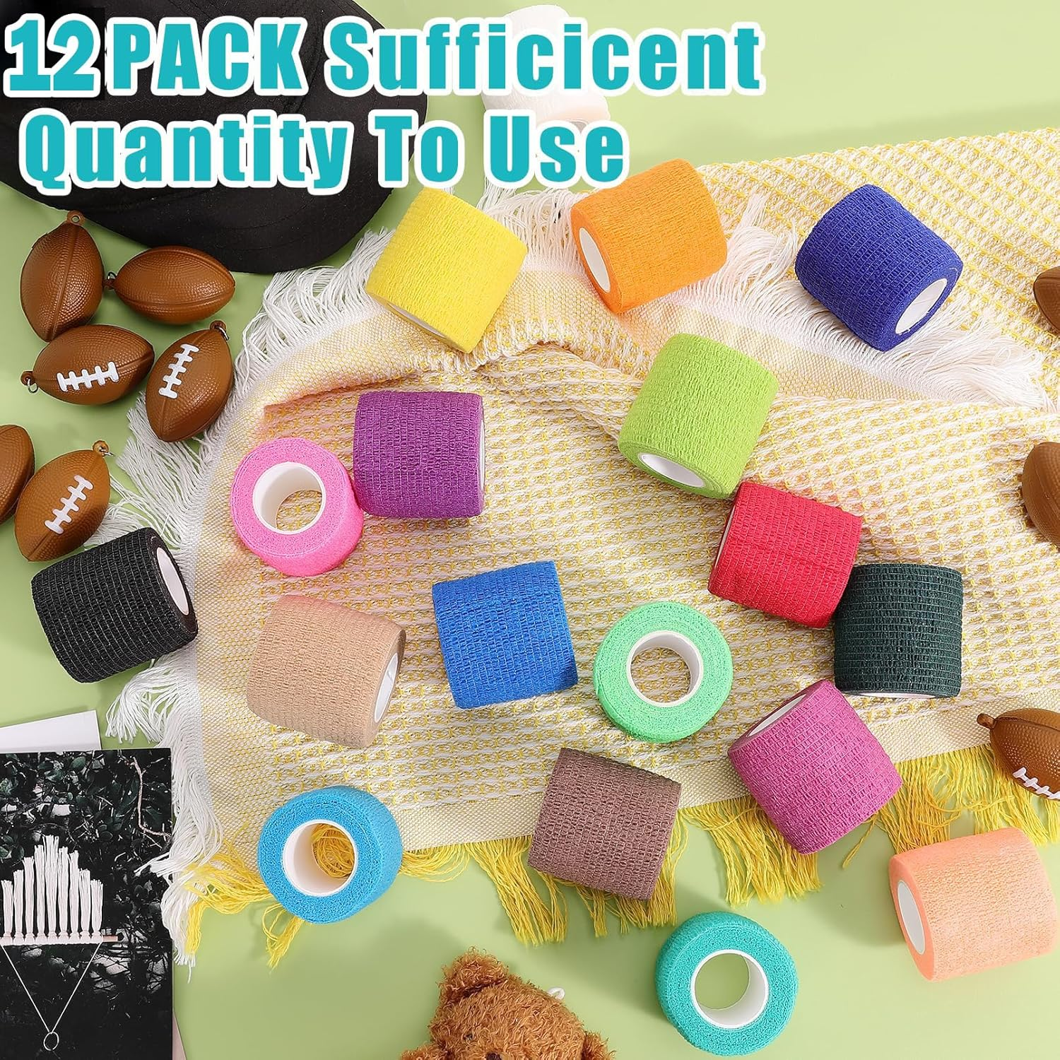 12 Pack Self Adhesive Bandage Wrap, Cohesive Wrap Bandages, Breathable Elastic Cohesive Bandage Wrap, Sports Tape for Wrist Ankle Swelling(Each 5 * 450Cm, 12 Color Random) image number 3