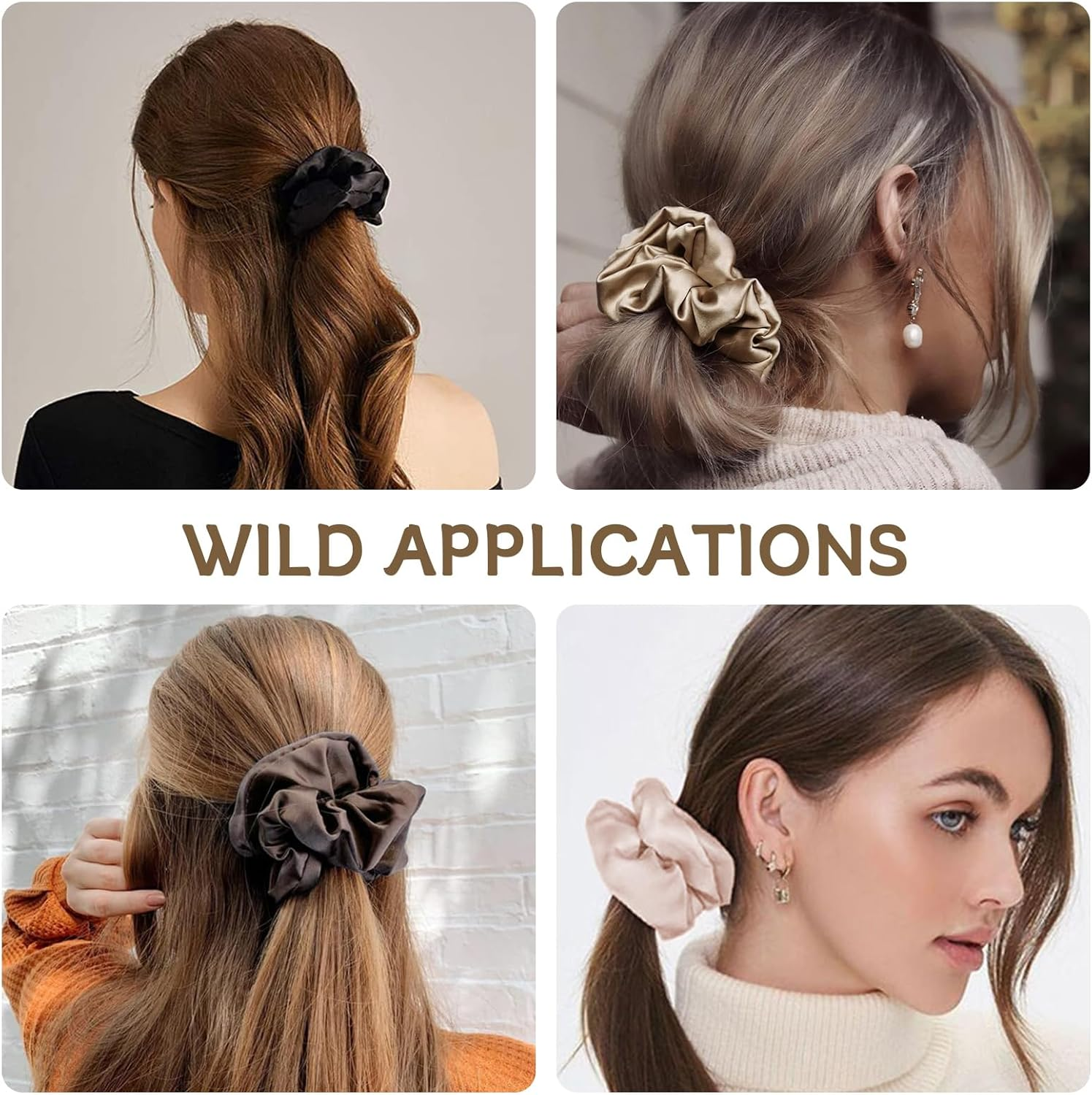 Pack of 18 Elastic Silk Brown Hair Bobbles, Satin Dark Hair Bobbles, Scrunchies Set, 4 Mm Black Stretch Hair Bands, Ponytail, Classic Large Silk Hair Scrunchies for Girls, Mother, Friends image number 2