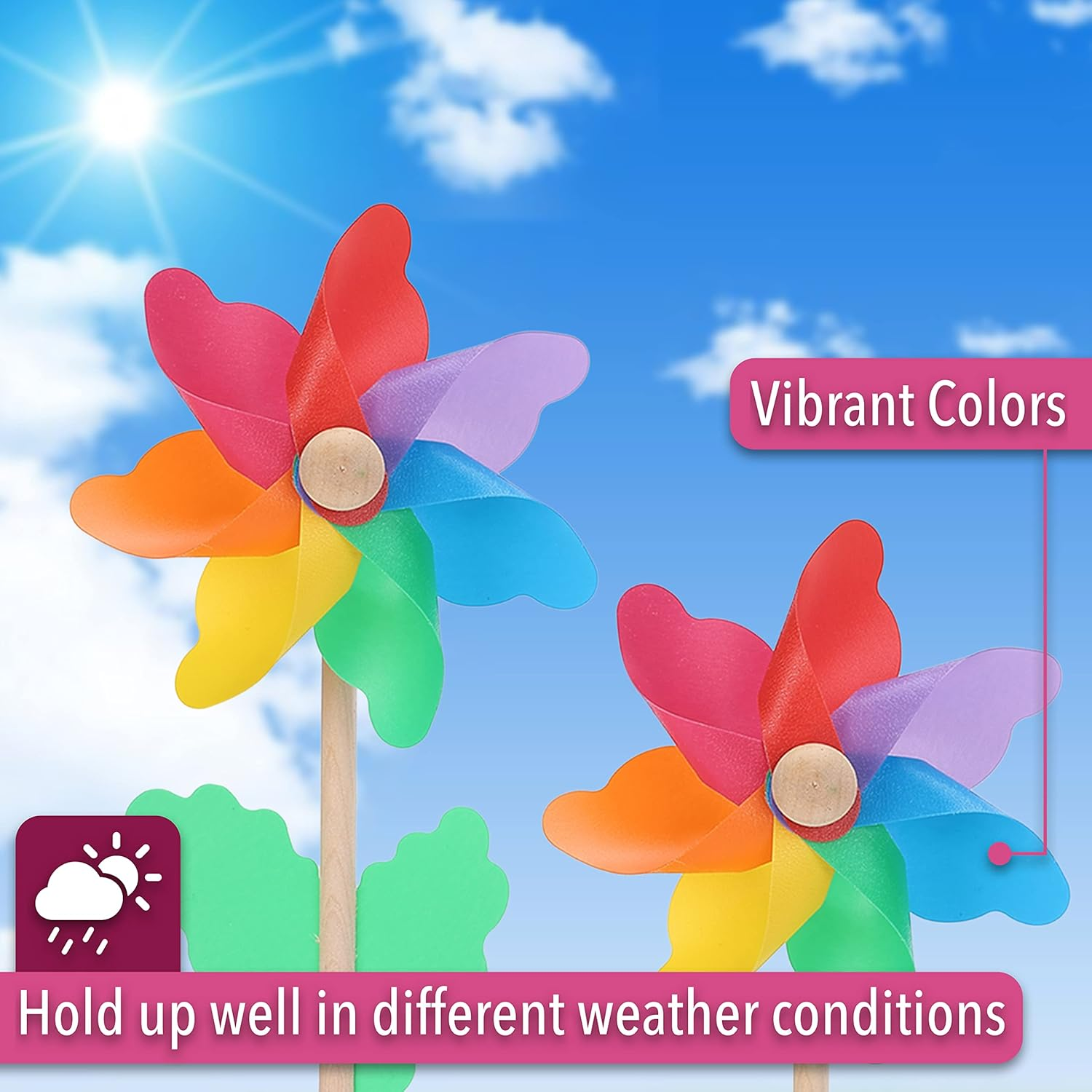 Mr. Pen- Rainbow Flower Pinwheels, 10 Pack, Pinwheels for Yard and Garden, Pinwheels for Kids, Wind Pinwheel, Flower Wind Spinners, Garden Pinwheels Spinners, Yard Pinwheels, Rainbow Party Favors image number 6