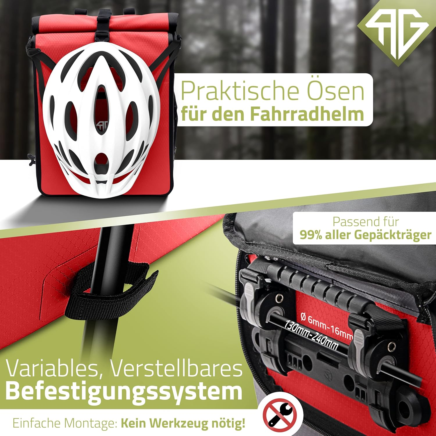 3-In-1 Bicycle Bag for Pannier Rack, Bicycle Backpack, Pannier Rack Bag, Shoulder Bag, with Laptop Compartment, Waterproof, 25 L, Red image number 3