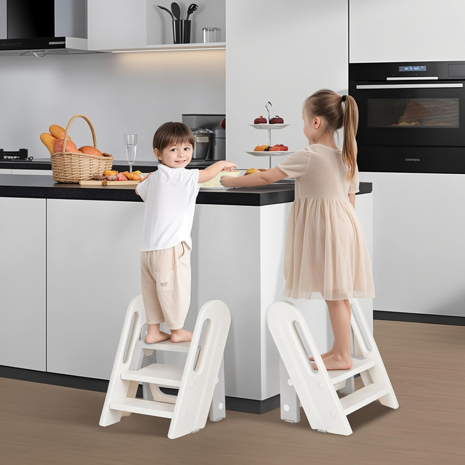 Foldable Kids Step Stool with Safety Handles,3-Tier Toddler Step Learning Ladder with Adjustable Pedal and Non-Slip Steps for Toilet Potty Training,Kitchen Standing Tower,Bathroom Sink image number 5