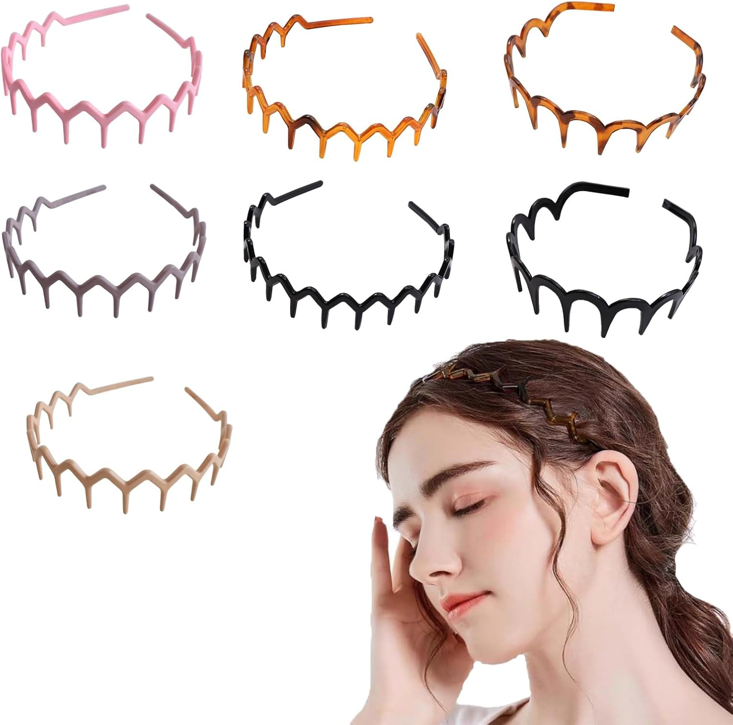 Diyxisk Zigzag Headband, 7 Pieces Fine, Women'S Non-Slip Zigzag Headband, Unisex Zig Zag Headband, Used for Make-Up, Face Mask, Yoga and Facial Cleansing