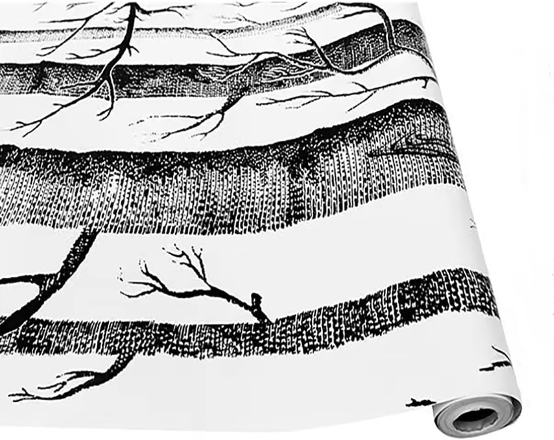 JLHOUSE 1084-3 Vinyl Wood Grain White & Black Peel & Stick Wallpaper Self-Adhesive Removable Home Renovation Decor Bedroom Dining Room Bookshelf Kitchen Wallpaper 45Cm X 300Cm image number 2