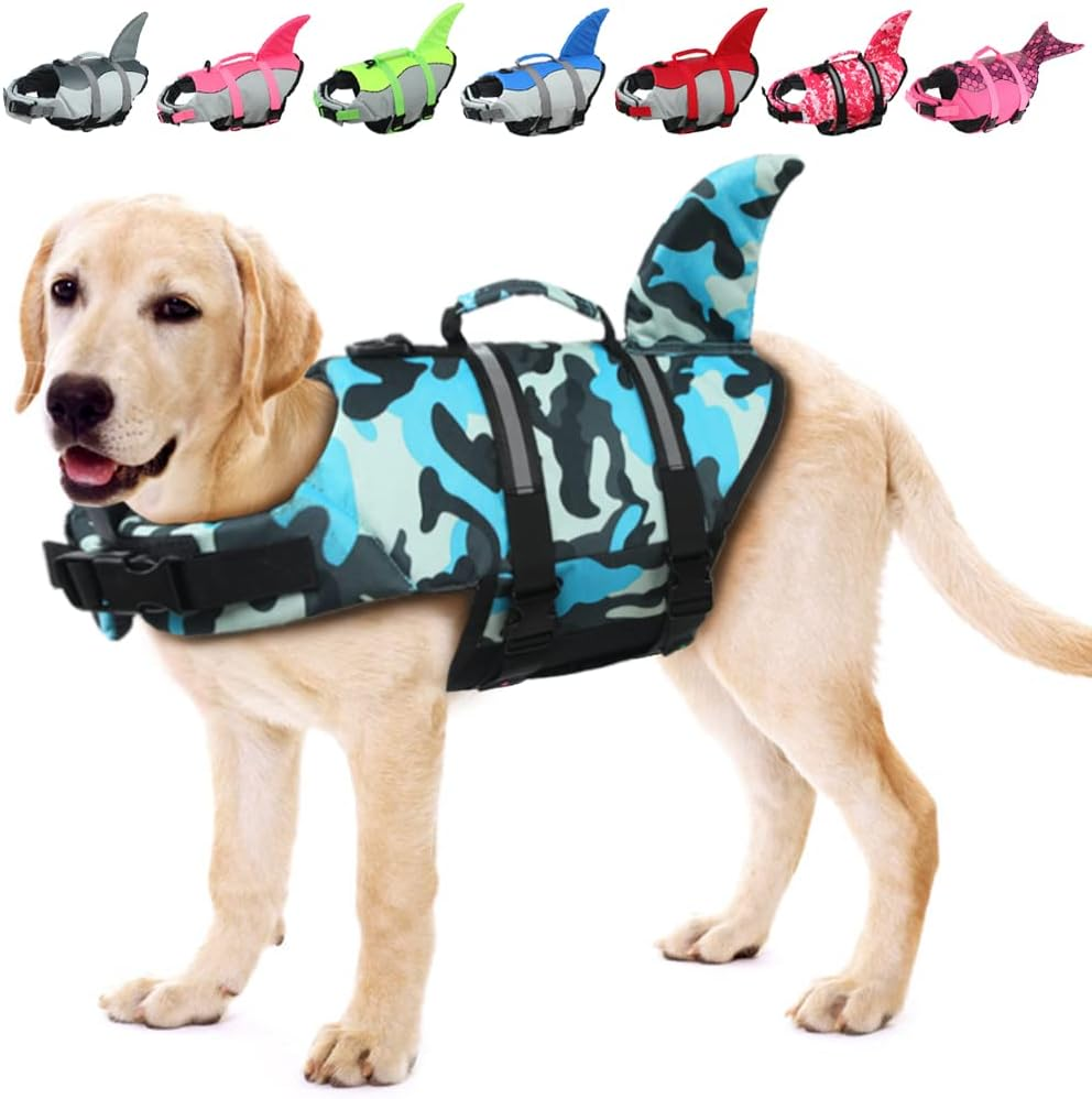EMUST Mermaid Life Jackets for Dogs, Adjustable Small/Medium/Large Dog Life Vest for Water Safety Pet Life Vest with Rescue Handle Safety Vest for Swimming Pool Beach Boating, L