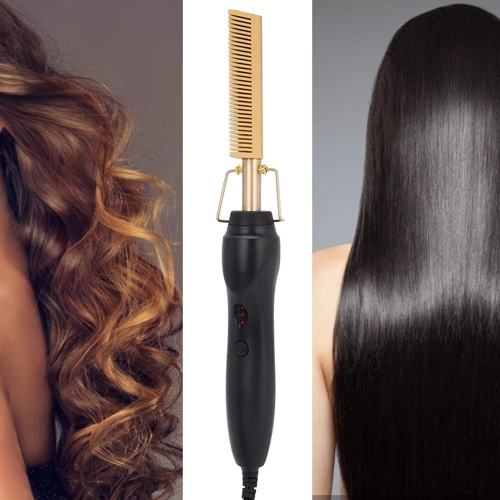 Electric Hot Straightening Heat Pressing Straightener,Multi-Functional Electric Heating Hair Straightener Comb Hair Curler Curling Iron for Black Hair Wigs Beards Dry image number 1