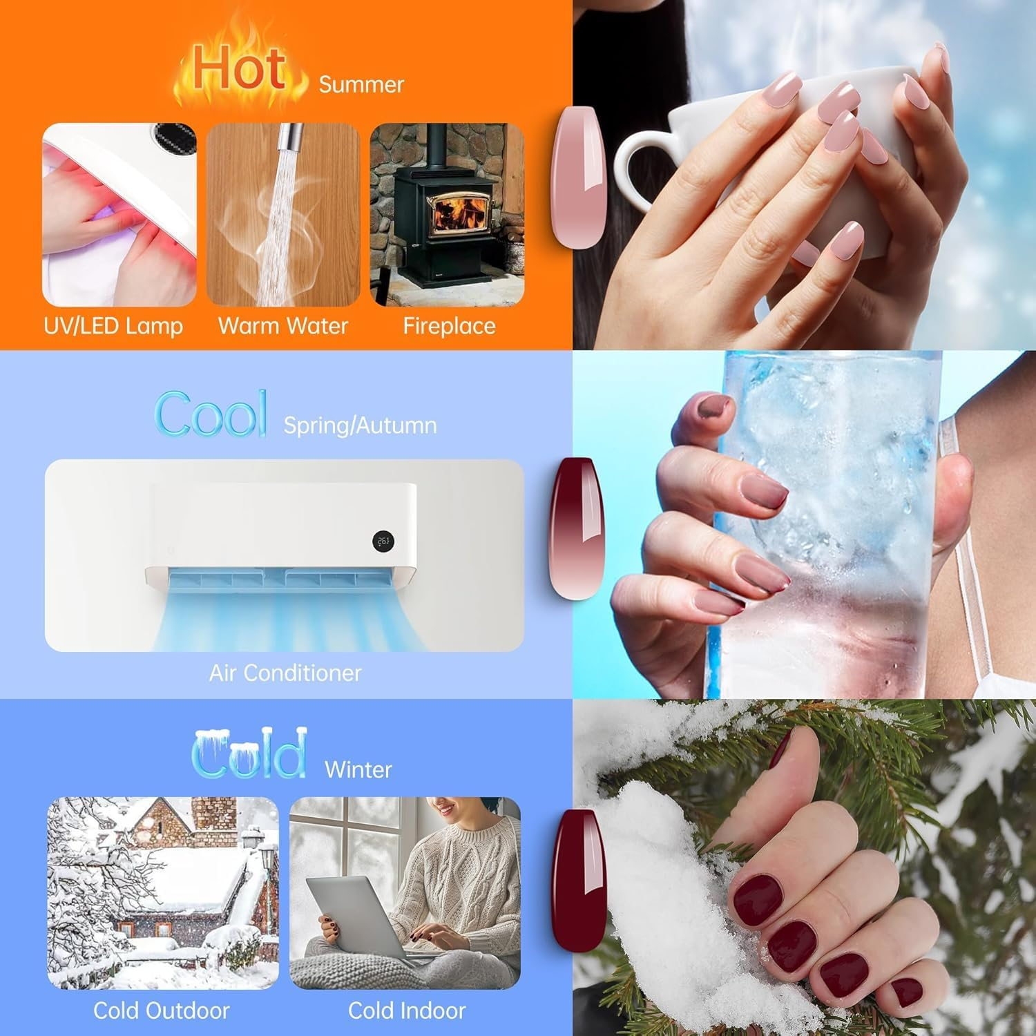 YTD Likomey Color Changing Gel Nail Polish,15Ml Translucent Light Pink to Burgundy Red Mood Temperature Change Colors Thermal Chameleon UV Nail Gel image number 3