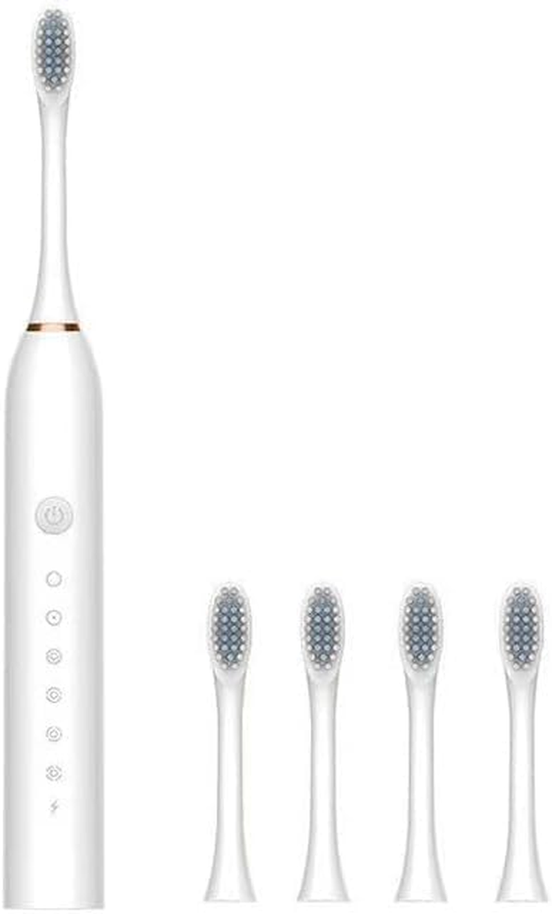 Rechargeable Toothbrush, Deep Cleaning Electronic Toothbrush IPX7 Waterproof, with 4 Replacement Heads, 225Mm X 25Mm (White)