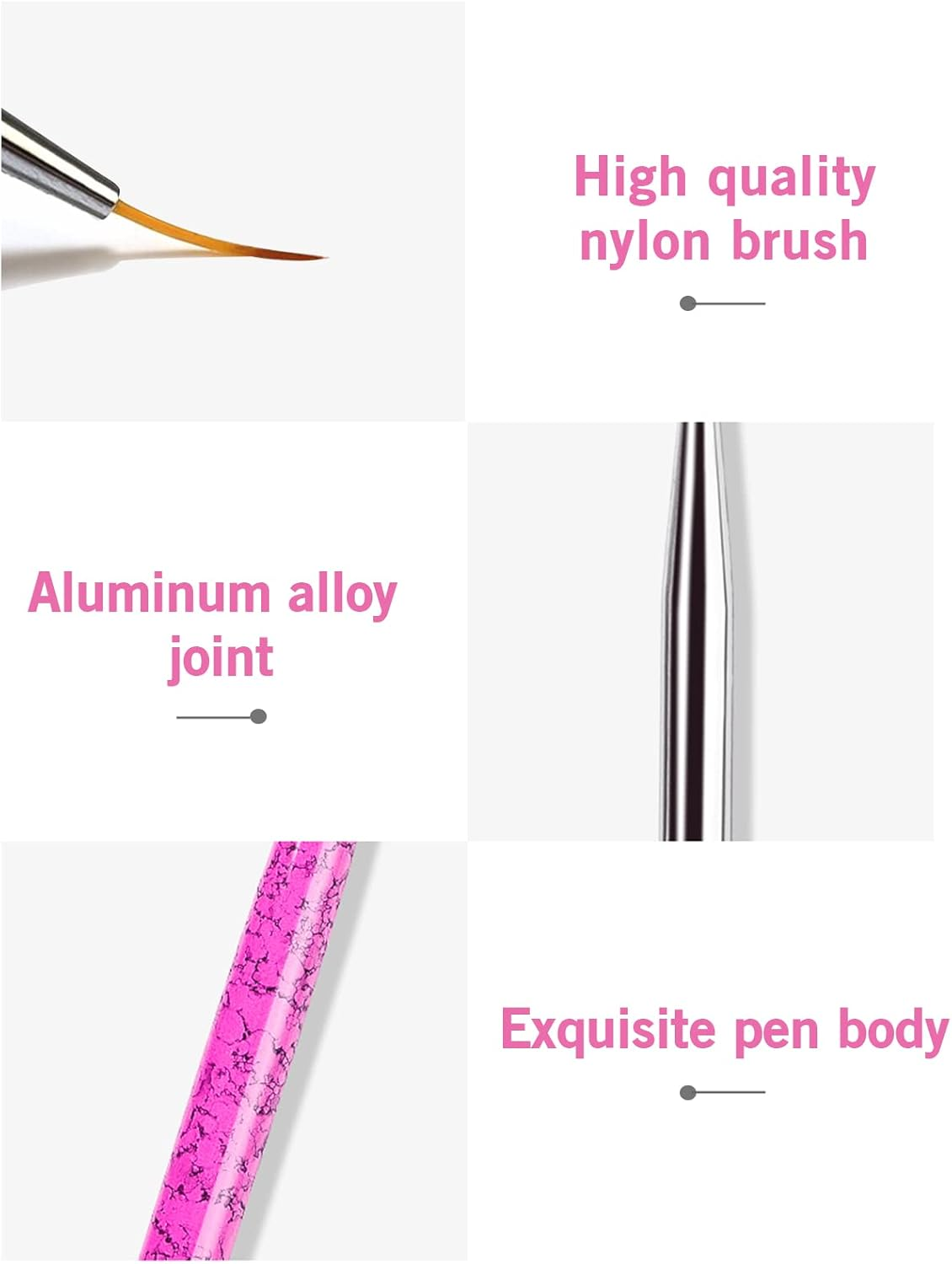 Sularpek Nail Art Liner Brushes, 5 Pcs Nail Painting Brush Pen, Professional Detail Painting Pens Kit for Salon at Home DIY Manicure (Pink)