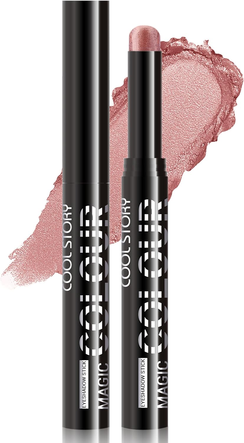 Erinde Shimmer Cream Eyeshadow Stick, Long Lasting Metallic Eye Shadow Sticks, Waterproof Creamy Glitter Eyeshadow Pencil, High Pigmented Blendable Neutral Eye Makeup #E03