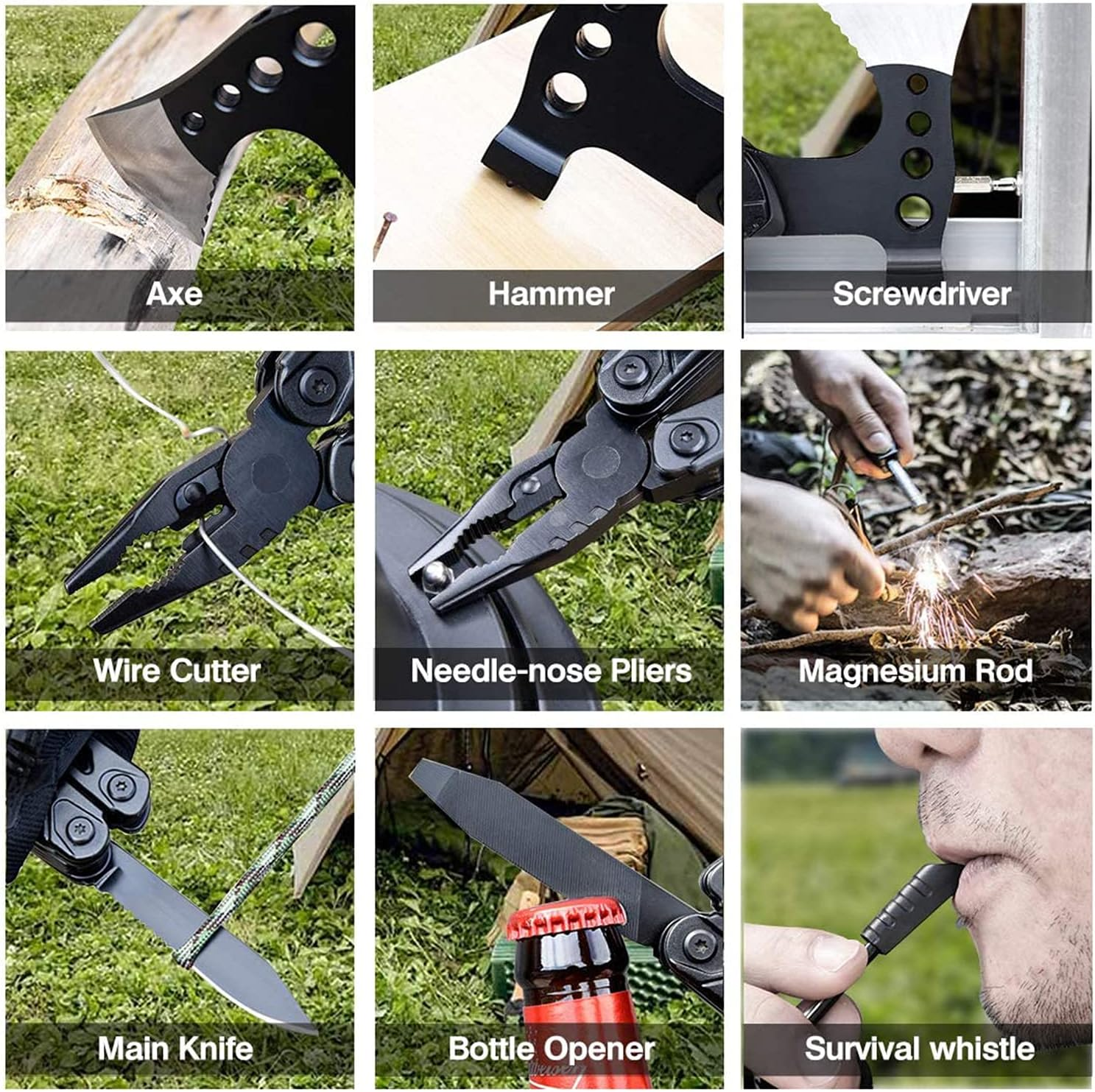 Gifts for Men Dad Husband, Camping Multitool, All in One Survival Tools with Knife Hammer Saw Screwdrivers Pliers Bottle Opener Durable Sheath, Christmas Birthday Fathers Day for Him Boyfriend image number 1