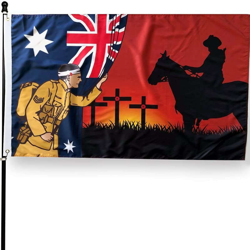 AIMALL Lest We Forget Flag 5X3Ft Australian War Horse ANZAC Day Remembrance Flag &ndash; 150X90Cm Durable Polyester Banner with Eyelets for Memorial Events Outdoor Display image number 1