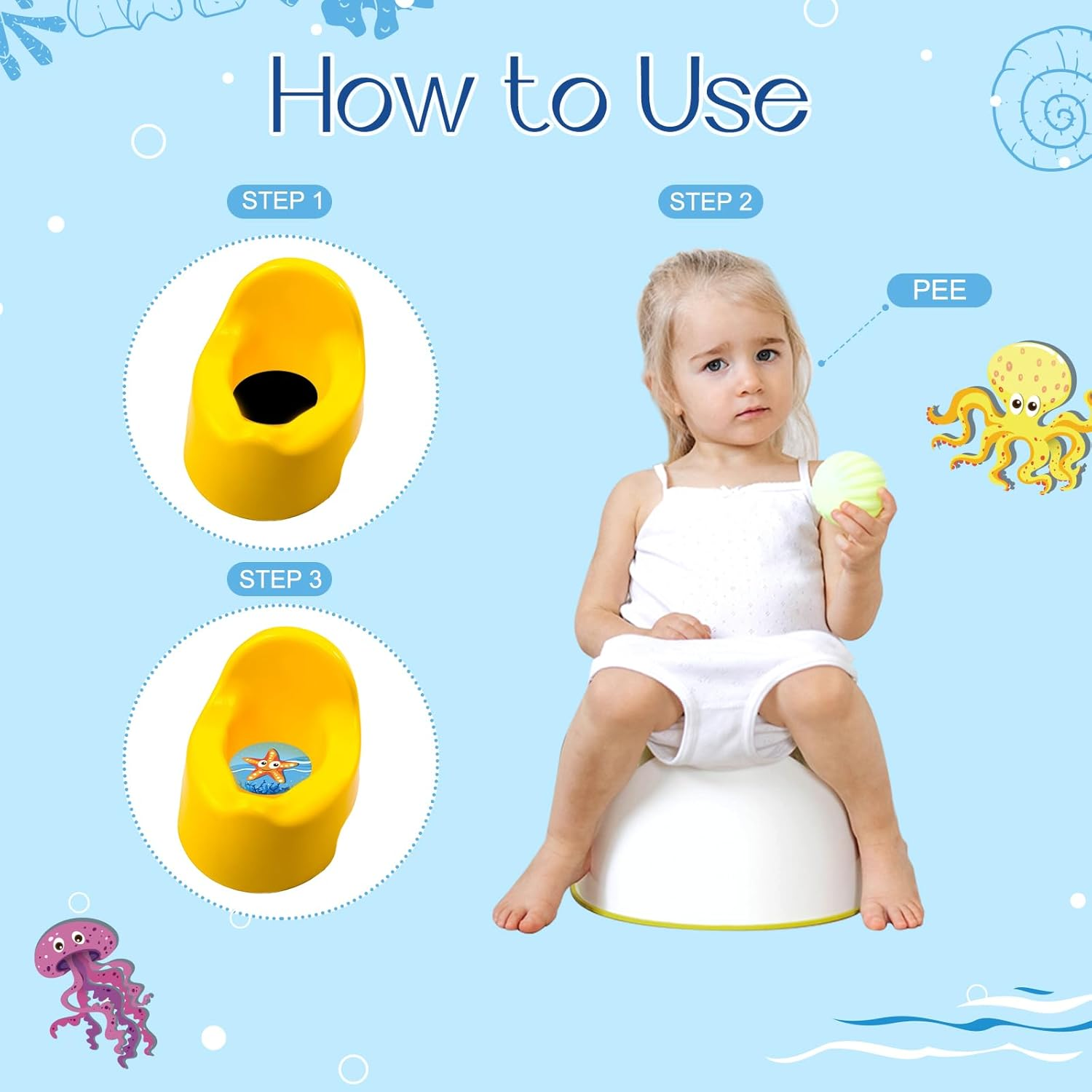 Geyee 24 Pcs Potty Training Stickers Potty You Pee on Toilet Reveal Stickers Chart Reusable Pee Decals Color Changing Seat Toilet Targets for Boys Girls Kids Training Use(Marine Animal)