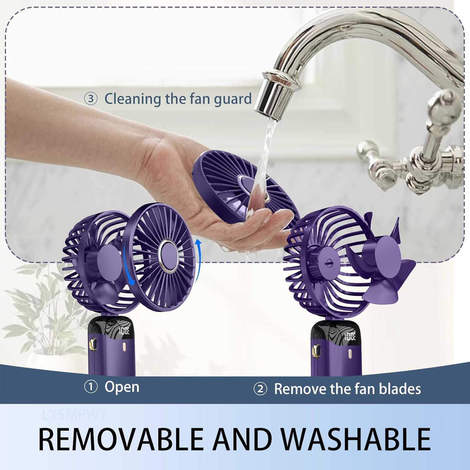 LXSMPWY Handheld Fan with Digital Display - 5 Speed Foldable USB Desk Fan, 1200Mah (8Hrs on Low), 90&deg; Adjustable, 200G Ultra Light, Portable Fan for Office Travel Camping Outdoor - Purple - Purple image number 6