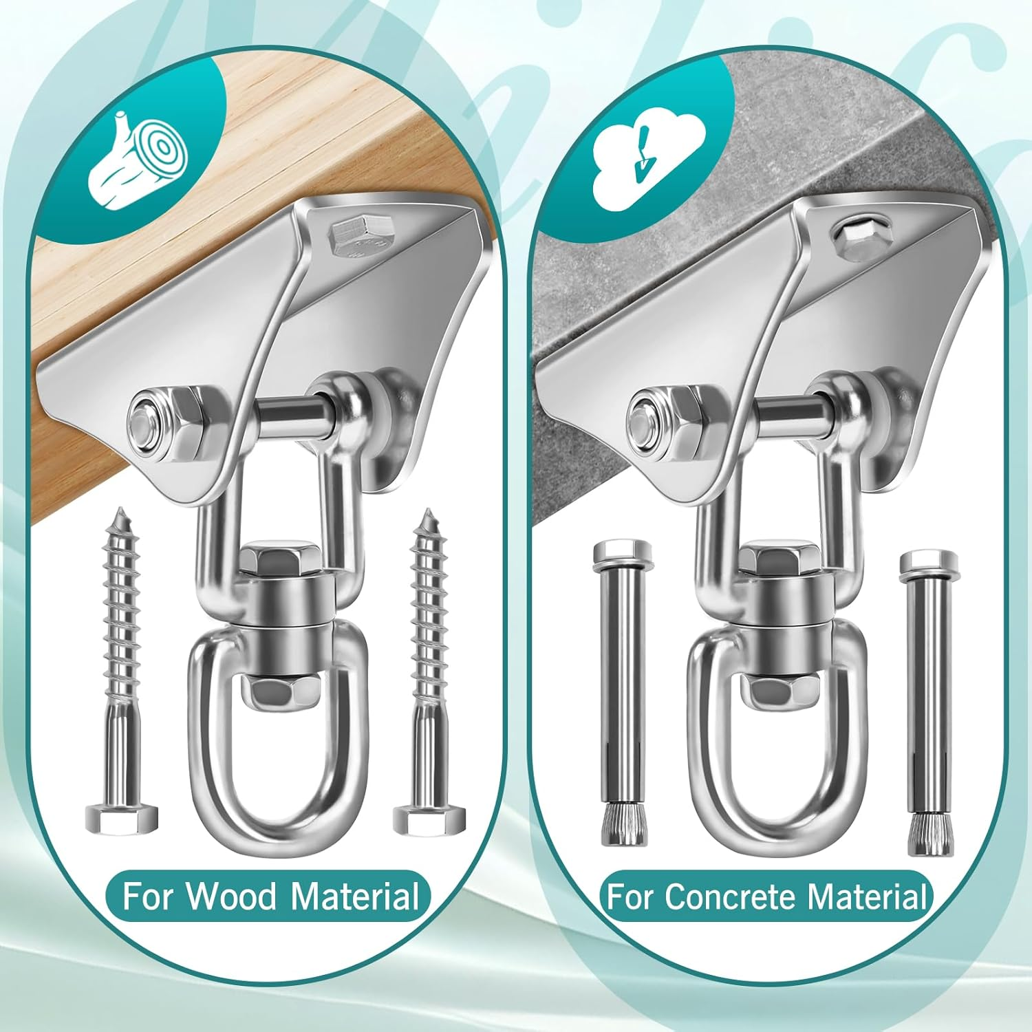 Rotate Swing Hanger, Rotatable Hanger 360&deg; Hanging Chair Kit Accessory with 1000 Lb Capacity for Concrete and Wooden Set, Yoga Hammock, Boxing Bag, 2 Packs