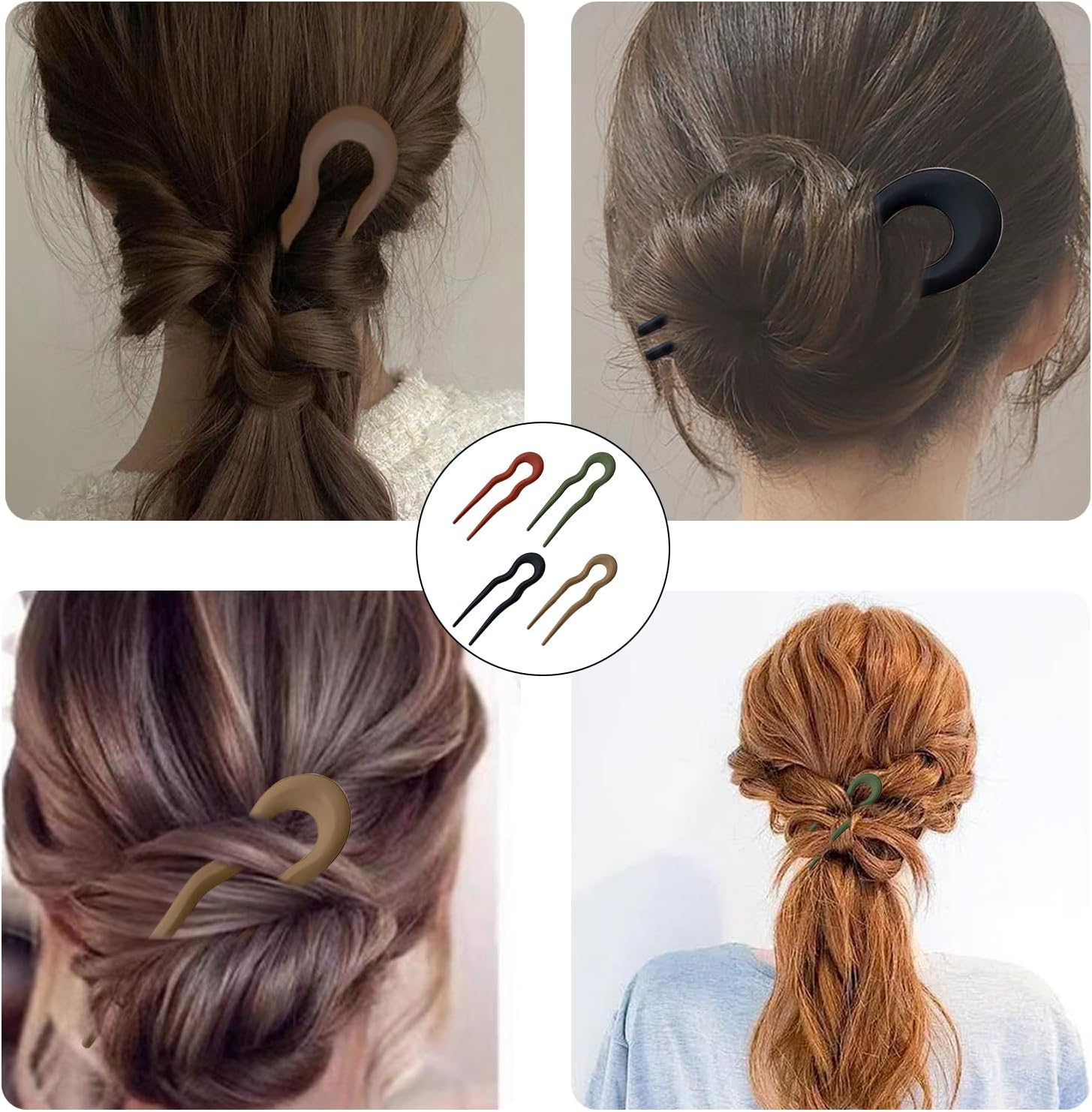 4 French Hair Pins, Hair Pins for Updo Handmade Wooden, Gairpin Accessories, U-Shaped French