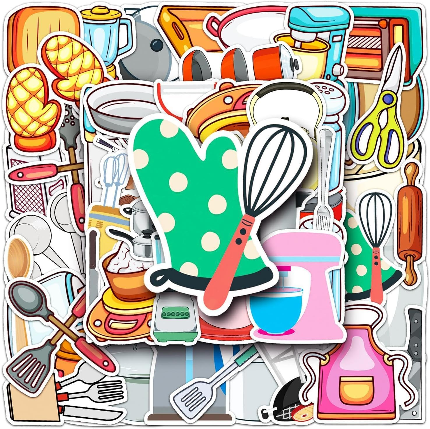 Kitchen Utensil Wall Stickers - Waterproof Cartoon Kitchen Stickers - Kitchenware Decals for Kitchen Dining Baking Room Restaurant, Computer image number 1
