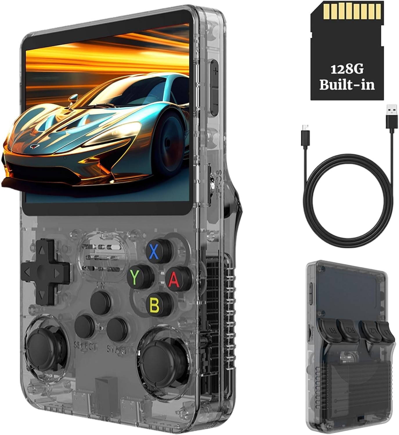 R36S 3.5 Inch Retro Gaming Console, 21000+ Games Retro Handheld Game Console, Video Game Console with Dual Stylem Linux/Garlic Supports & Dual 3D Joysticks 128G (White)