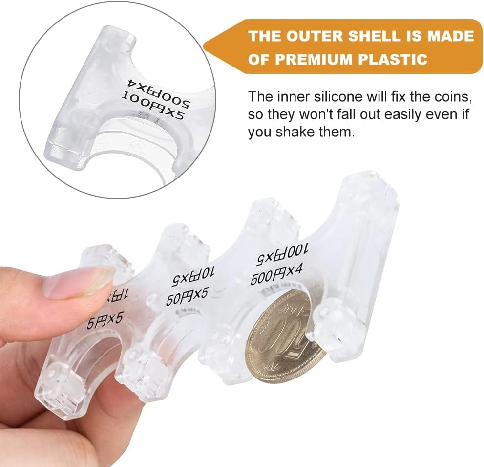 Japanese Yen Coin Holders Hard Case Organizer, Portable Coin Dispenser with 6 Slots Rectangle Plastic Coins Sorter Collection Wallet for Travel Car Coins Storage (Black +Transparent) image number 5