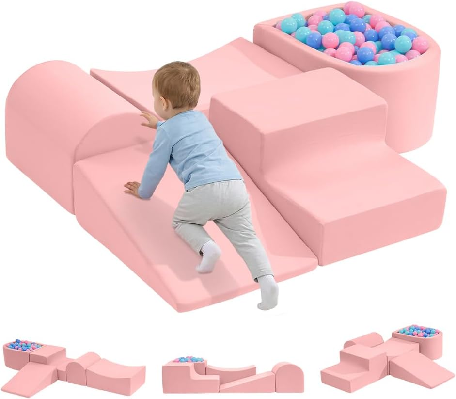 Playpals Soft Play Equipment, 5-Piece Crawl & Climb Foam Play Set, Colorful Foam Blocks for Toddler Infant Baby, Indoor Crawling Gym Equipment, Kids Educational Soft Play Set, Blue