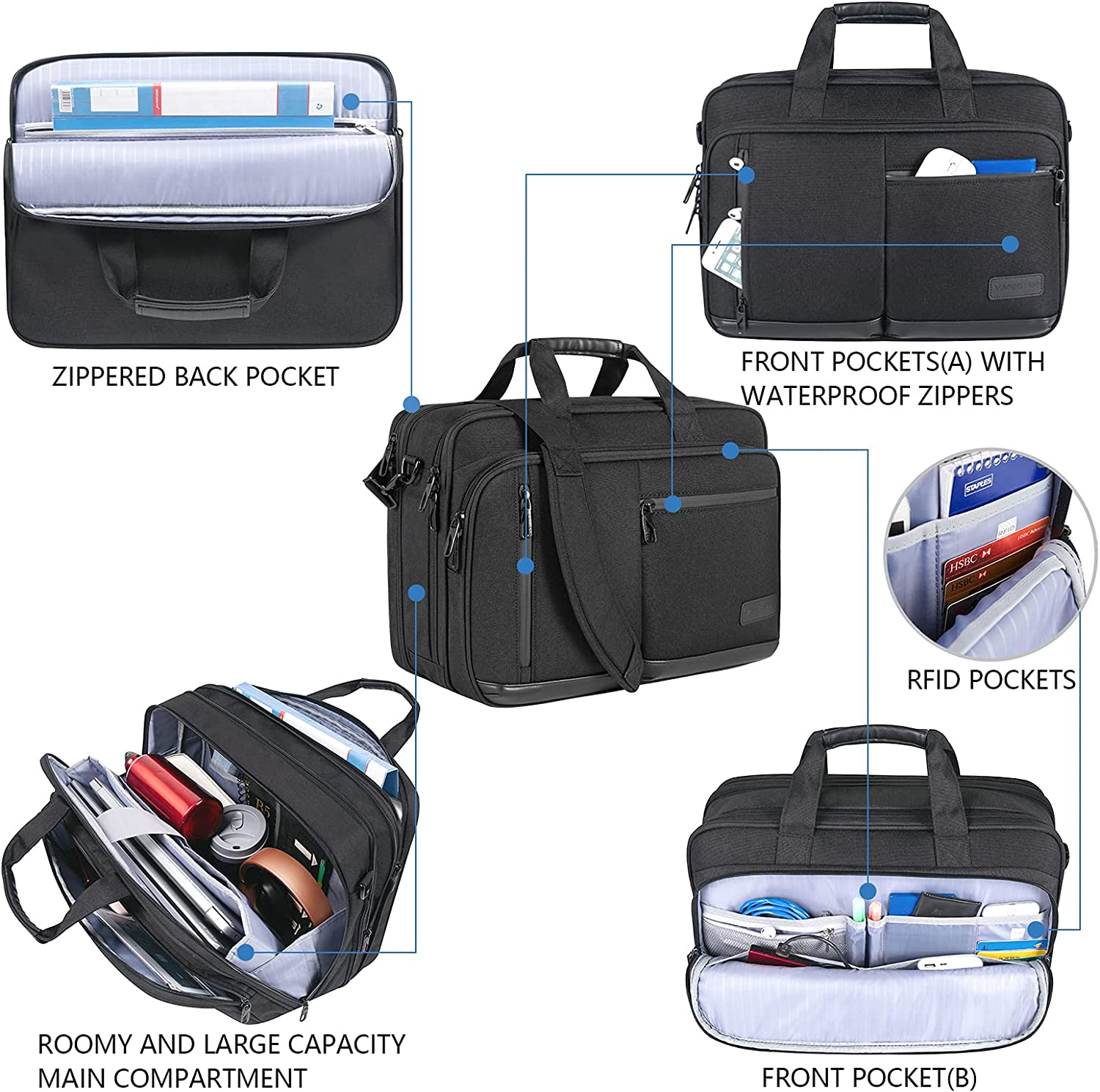 VANKEAN Laptop Briefcase for Men Women, Fits up to 17.3 Inch Laptops Premium Shoulder Bag with Strap Expandable Messenger Bag, Water-Repellent Laptop Case Computer Bag for Travel/Business/School image number 1
