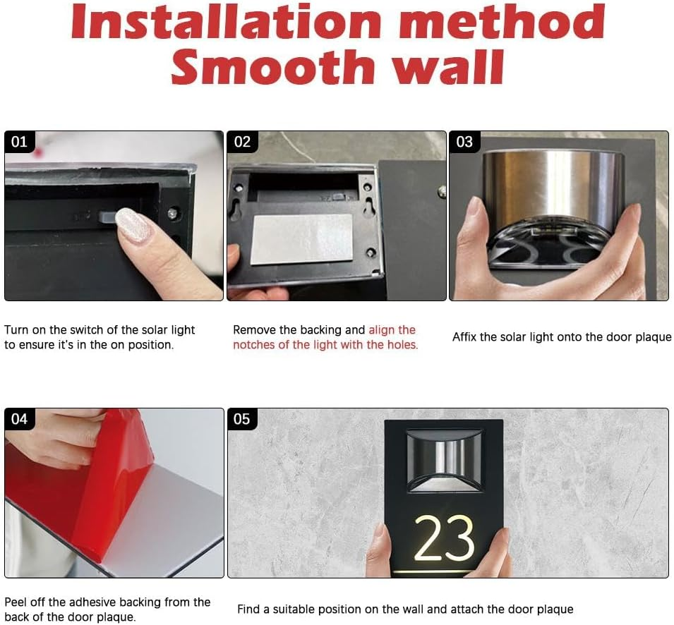 Custom Solar House Sign, Personalised House Number with Solar Light, Leddoor Name Plaque, Modern Door Number Plaque, Light up Door Plaque Address Sign for Houses/Yard image number 3