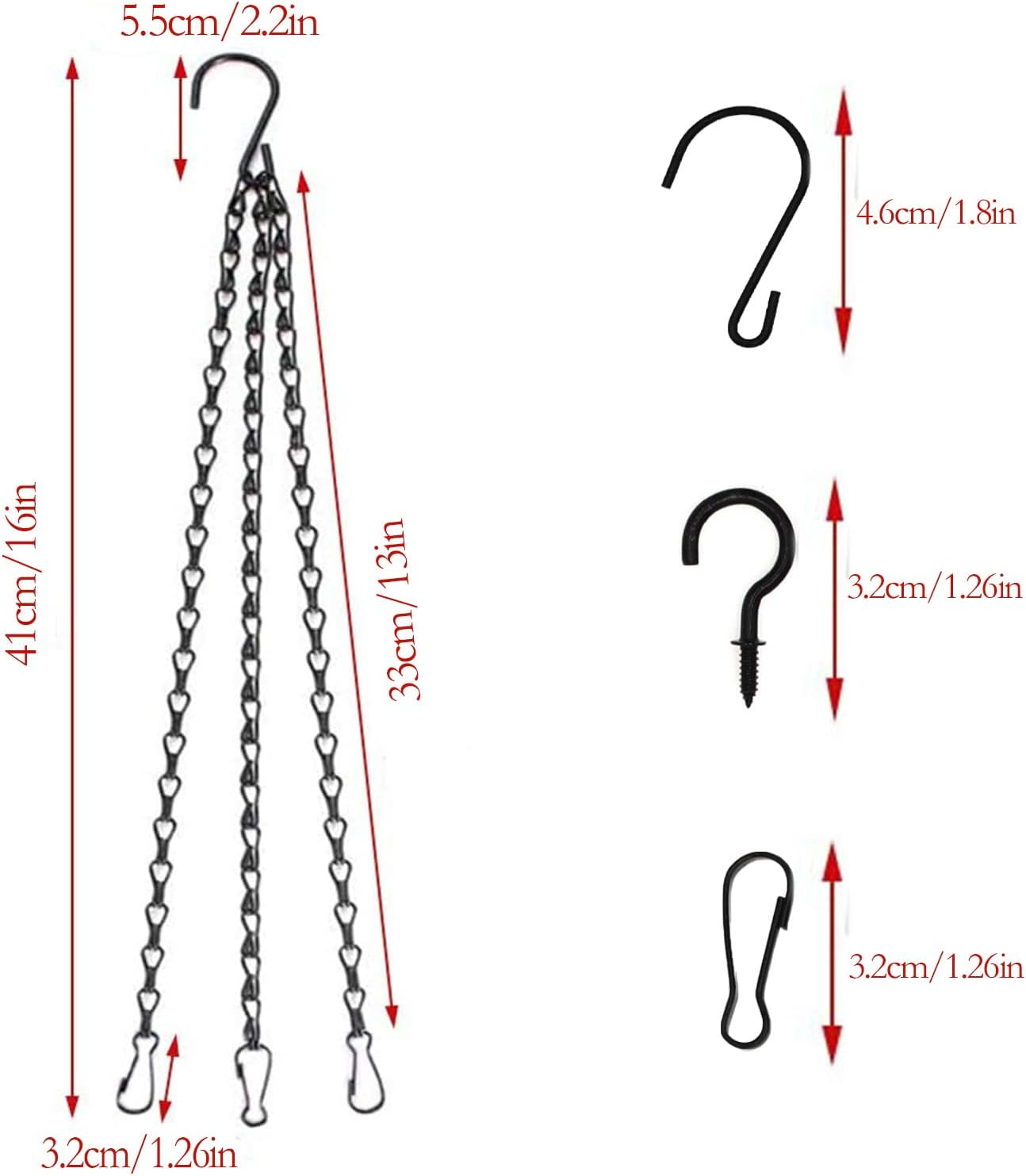 3 Pack 9.5Inch Hanging Chain.3 Point Stainless Steel Hanging Basket Chains for Hanging Bird Feeders, Birdbaths, Planters,Wind Chimes, Lanterns and Ornaments,With 3 Pcs Accessories (Black) image number 5