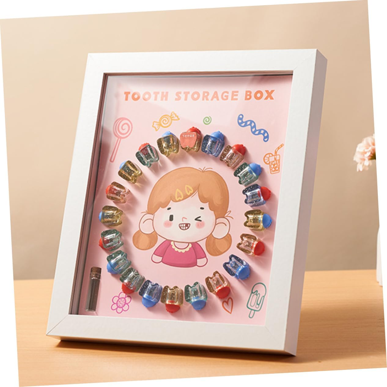Baby Tooth Keepsake Box Tooth Container for Kids with White Frame Storage Case for Boys and Girls image number 5