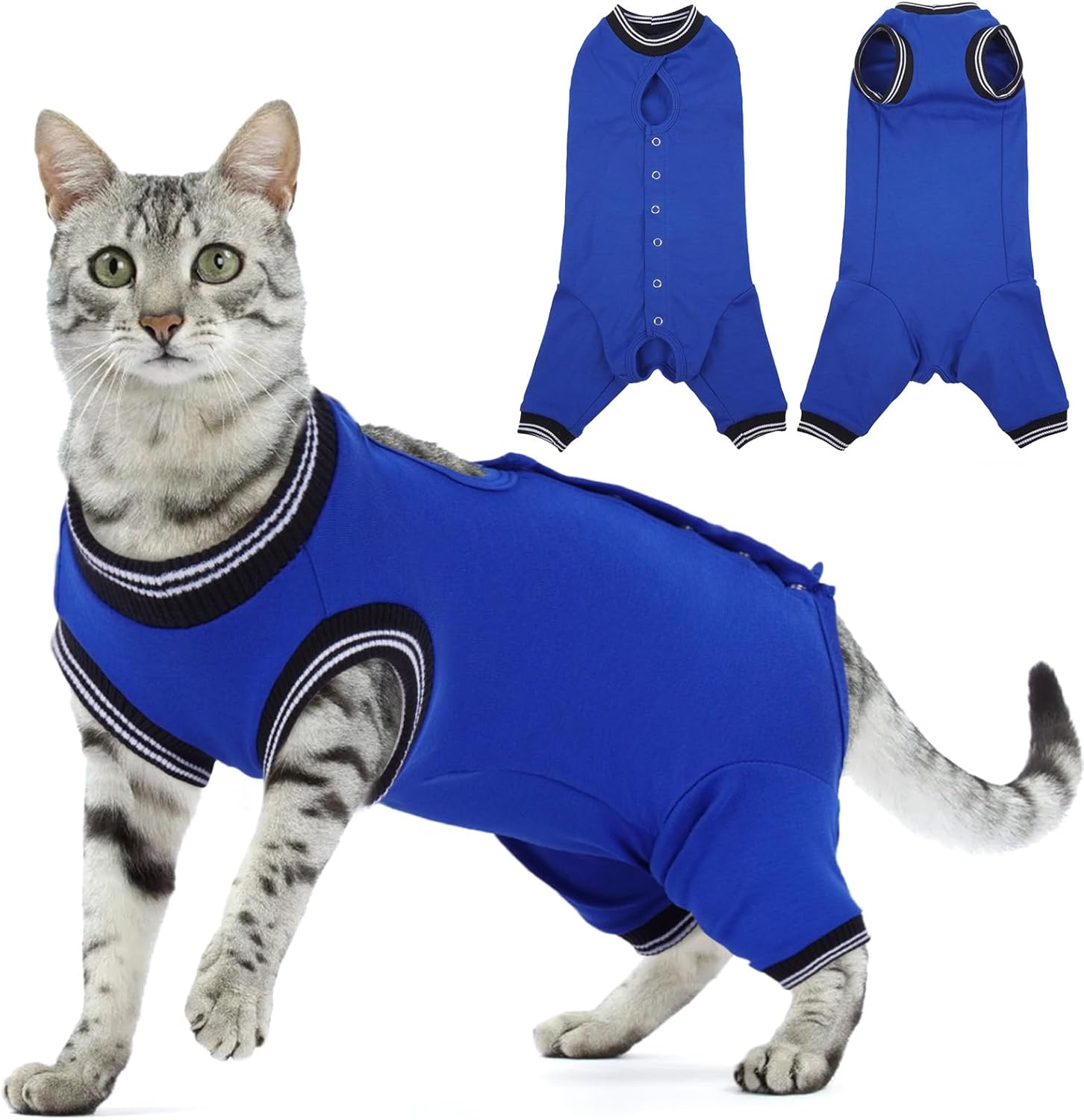 Lelepet Cat Recovery Suit for Hind Legs, Surgery Recovery Suit for Cats after Surgery, Anti-Licking E-Collar Alternative Post Surgery, Long Rear Sleeve Wound Cover Abdomen Kitten Onesie, Royalblue XL