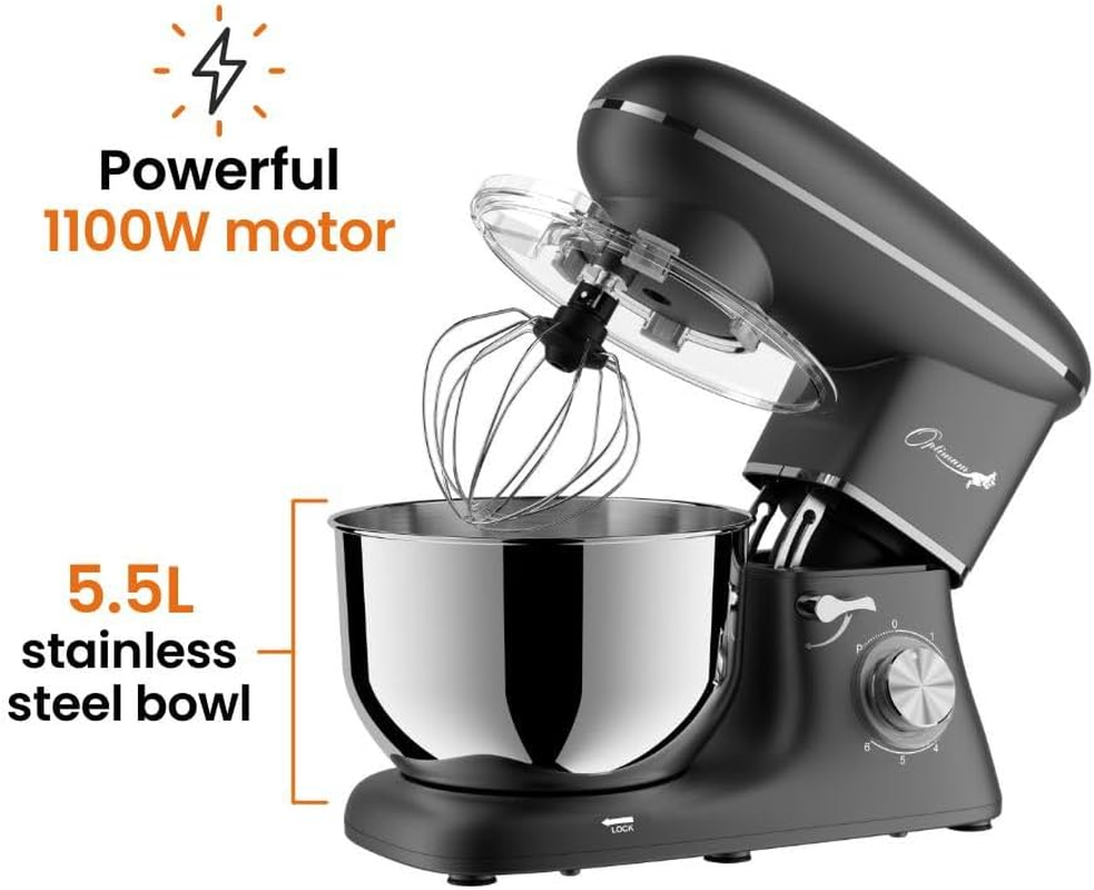 Optimum Bon Appetit Essential Stand Mixer | 1800W | 5.5L Stainless Steel Mixing Bowl + 4 Attachments | 6 Speeds + Pulse Function | 2 Year Domestic Warranty | for Dough, Desserts & More image number 3