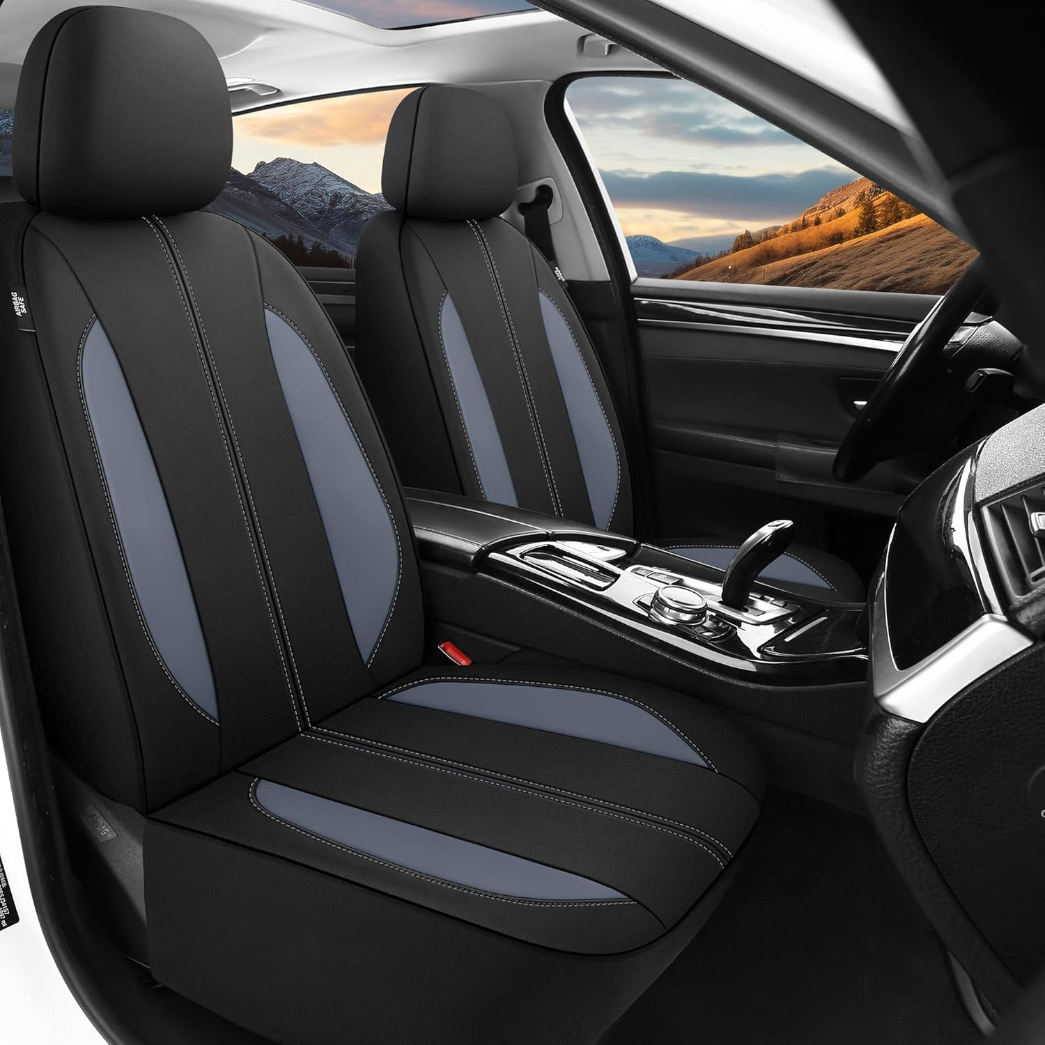 YGL Car Seat Covers for Front Seats,Waterproof Seat Covers for Cars,Durable Neoprene Car Seat Protectors,Interior Covers for Cars,Sedan Van Truck Suv(Black/Gray) image number 5