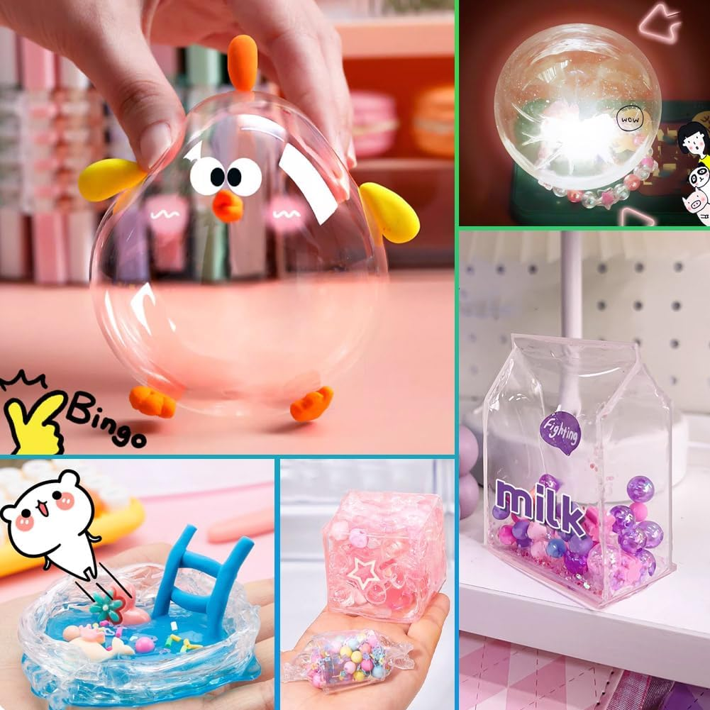 71PCS Nano Tape Bubble Kit with Carry Bag A4,TINY SPARK Nano Bubble Tape Kit with 30Pcs Straws,12Pcs Glitter and Inflator,10Pcs Stickers,Colorful Beads&Accessories,Bubble Balloons DIY Party Favors - Blue image number 5