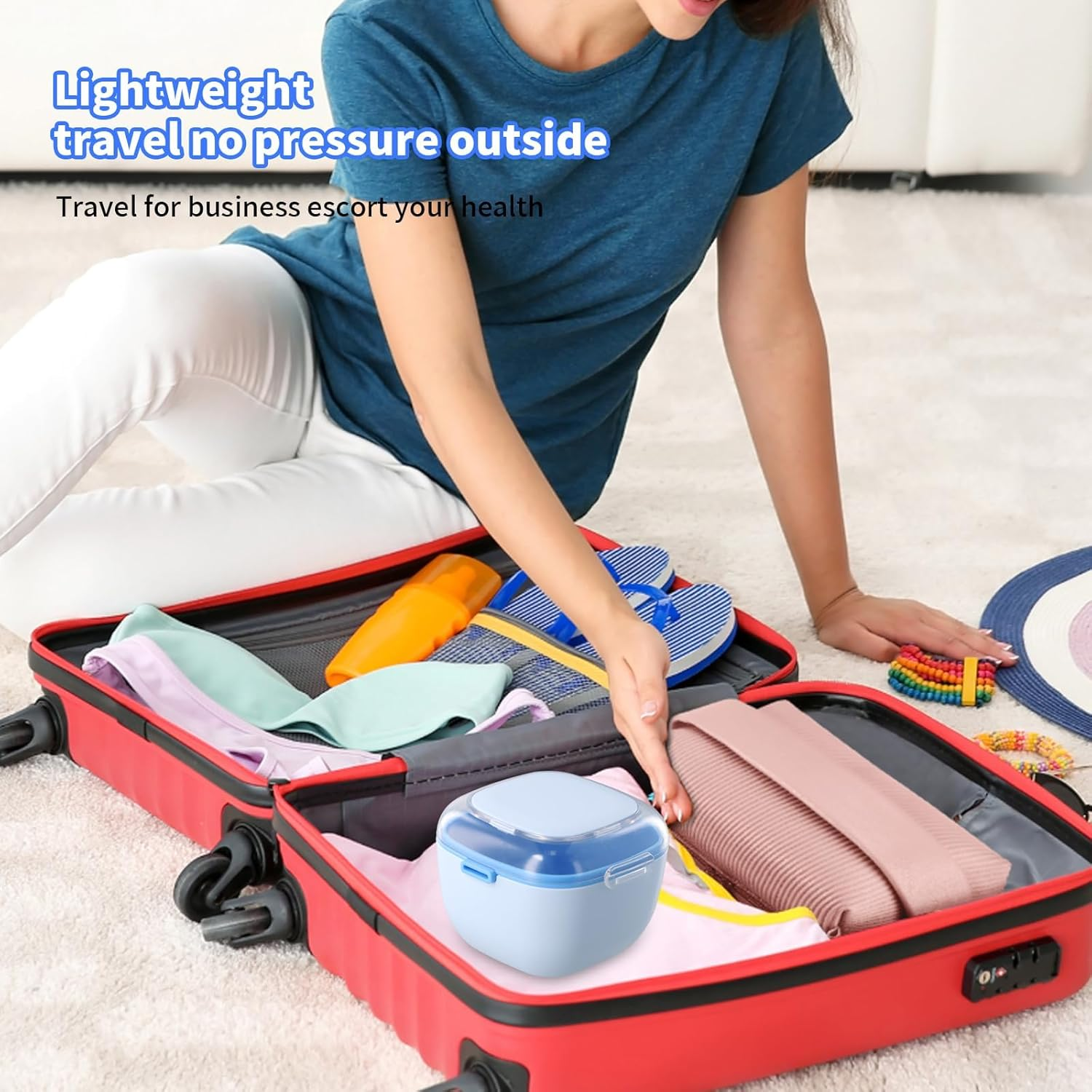 Denture Case, Portable Denture Box for Soaking Cleaning, Retainer Case with Rinsing Basket, False Teeth Storage Container, Retainers, Clear Braces image number 3