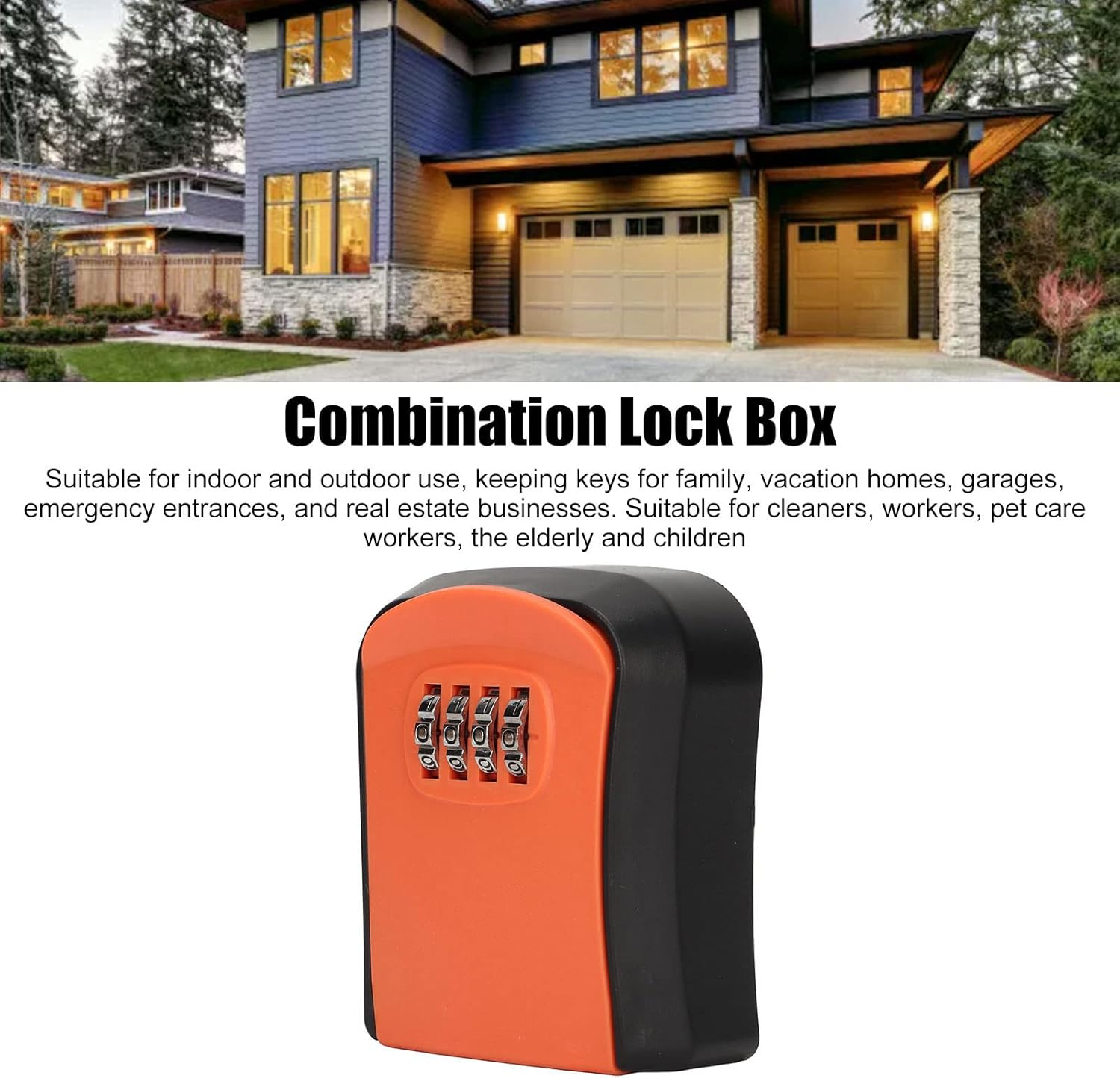 Small Combination Lock Box, Wall Mounted Key Lock Box with 4 Digit Password, Waterproof Key Storage Lock Box Support 5 Keys Capacity, Portable Security Case for Indoor Outdoor(Sx01 Orange)