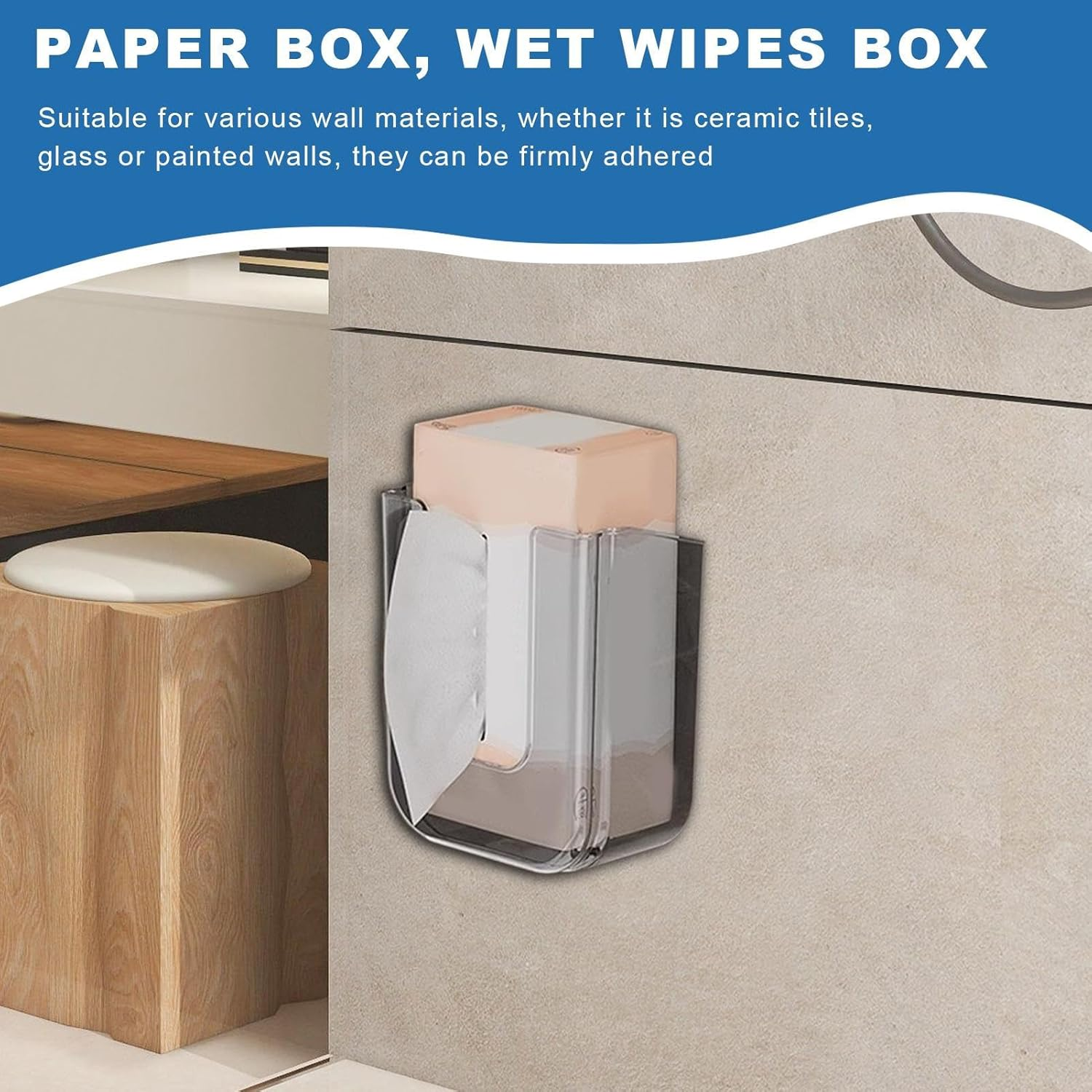 Toilet Wipes Holder | Wall Mounted Container Wipes Holder - Tissue Refillable Dispenser for Toilet Family Bedroom Home Kitchen Bathroom Use - Grey image number 2