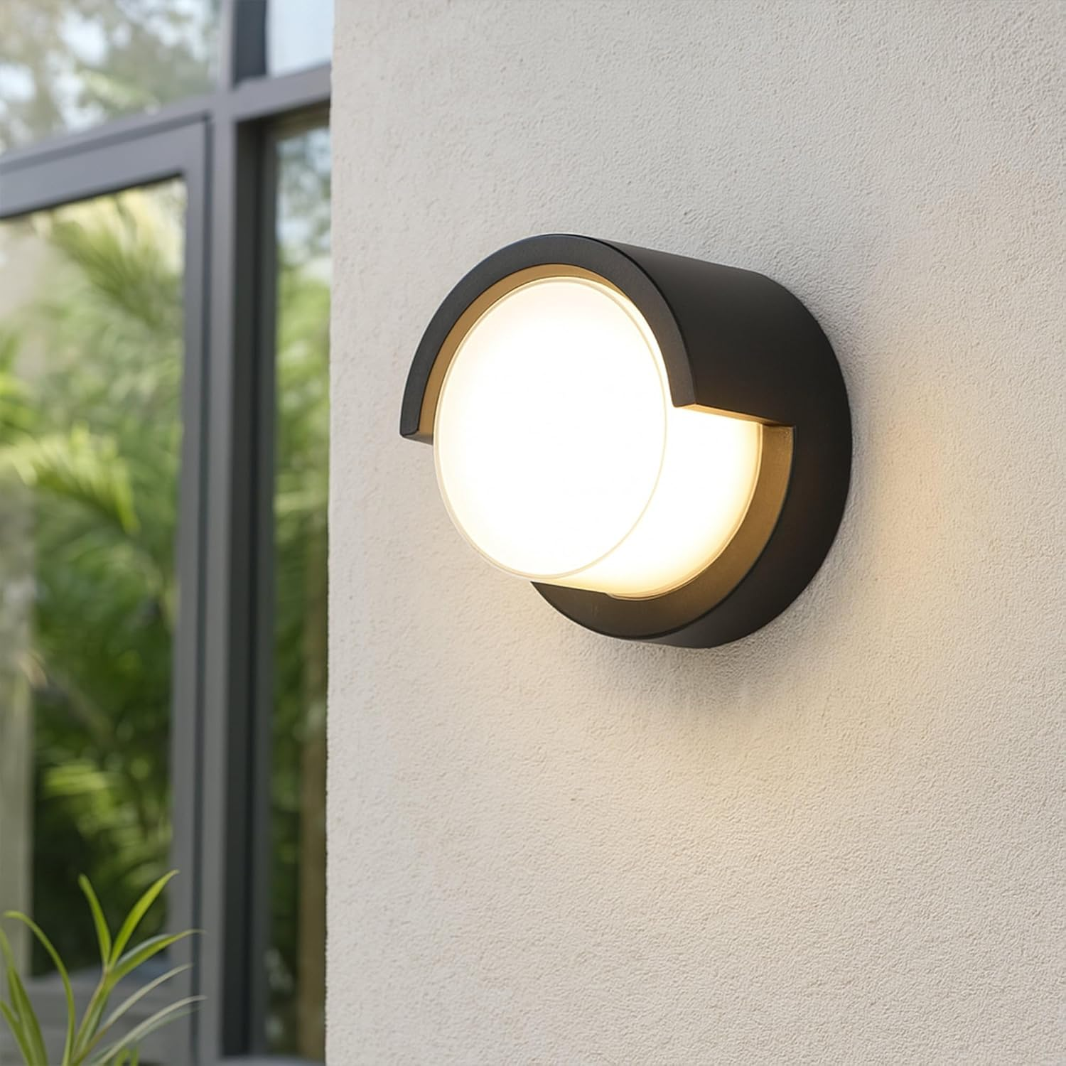 Lexi Lighting Aven round CCT LED Outdoor Wall Light, Small IP65 Waterproof anti Rust LED Wall Lights, 10W Matte Black Modern Wall Mount Exterior Fixtures Circle Cover for Entryway, Front Porch, House image number 1
