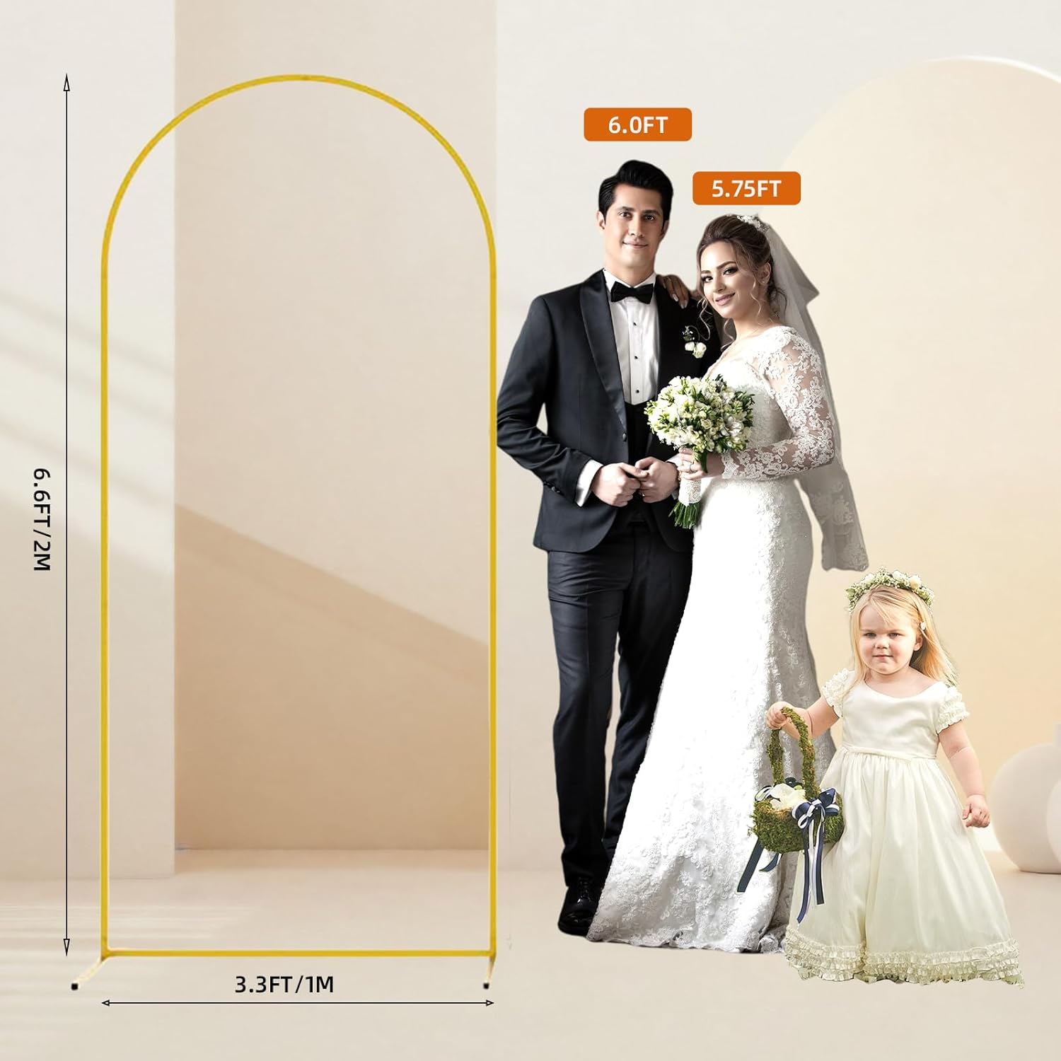 Metal Arch Backdrop Stand 7.2FT, 6.6FT, 6FT Set of 3 Gold Wedding Arch Stand with Stable Base,Balloon Backdrop Stand for Wedding Ceremony Birthday Party Bridal Baby Shower Banquet Decoration. image number 5
