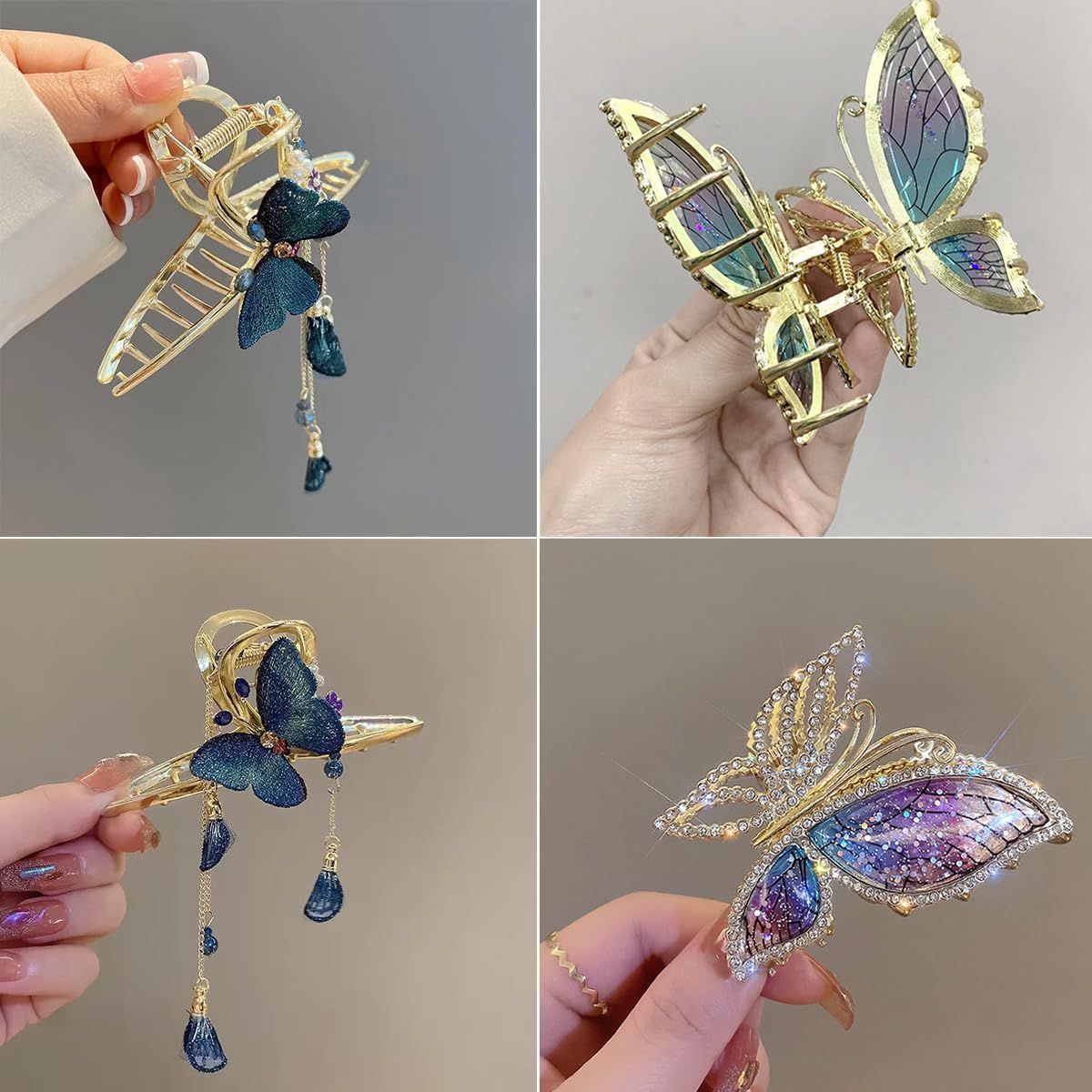 2 X Butterfly Hair Clips, Betterjonny Metal Claw Clips, Hair Claw Clip, Non-Slip Hair Clips, Rhinestone Large Hair Clips for Women, Girls, Ladies, Thin/Thick Hair image number 5