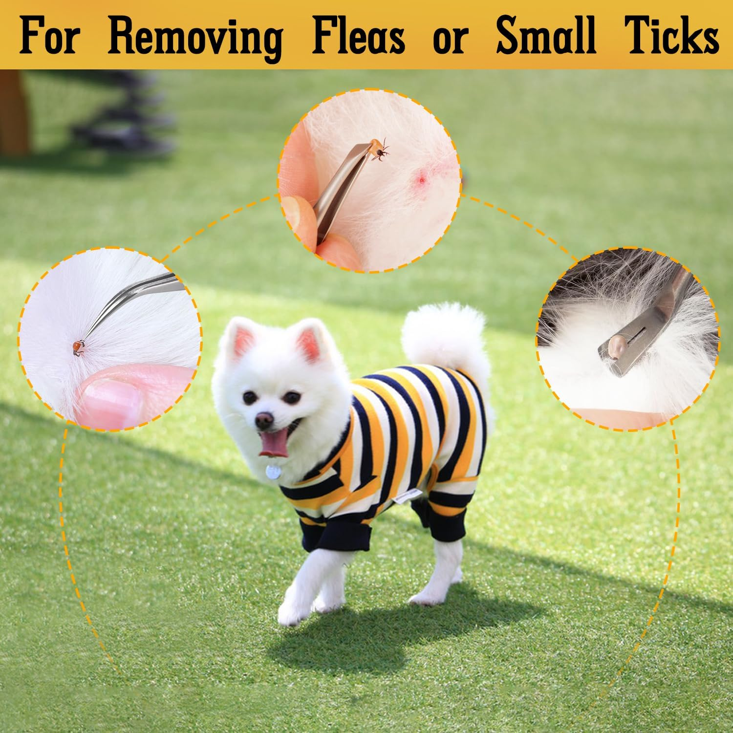 Qcdou Tick Tweezers, Tick Remover, Set of 3, with Stainless Steel Tick Tweezers, Tick Hooks, Tick Removal, Storage Bag, Tick Removal for Dogs, Cats, People