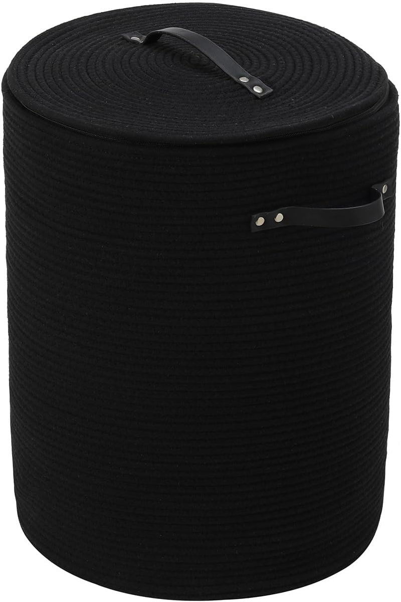 Extra Large Cotton Rope Storage Basket with Lid and Zipper, Versatile Laundry Hamper and Cloth Bin for Clothes, Towels, Blankets, Living Room Organization (All Beige, 16"X20")