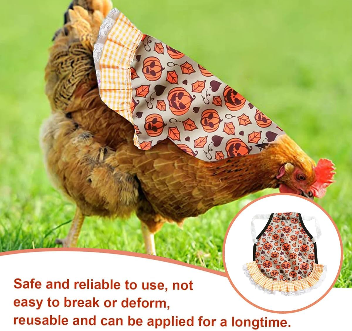 AIMALL Halloween Chicken Saddle Apron Hen Feather Guard with Lace Trim, Adjustable Poultry Back Protector for Feather Loss Recovery, 9.05X8.6In image number 6