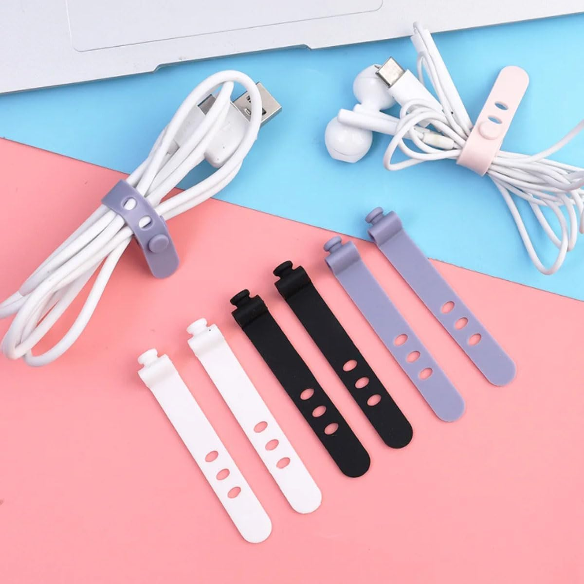 30Pcs/Pack Cable Ties Reusable Zip Ties Silicone Cord Ties 7.87Inch for Wire Management, Elastic Cable Organizer 5 Colors image number 1