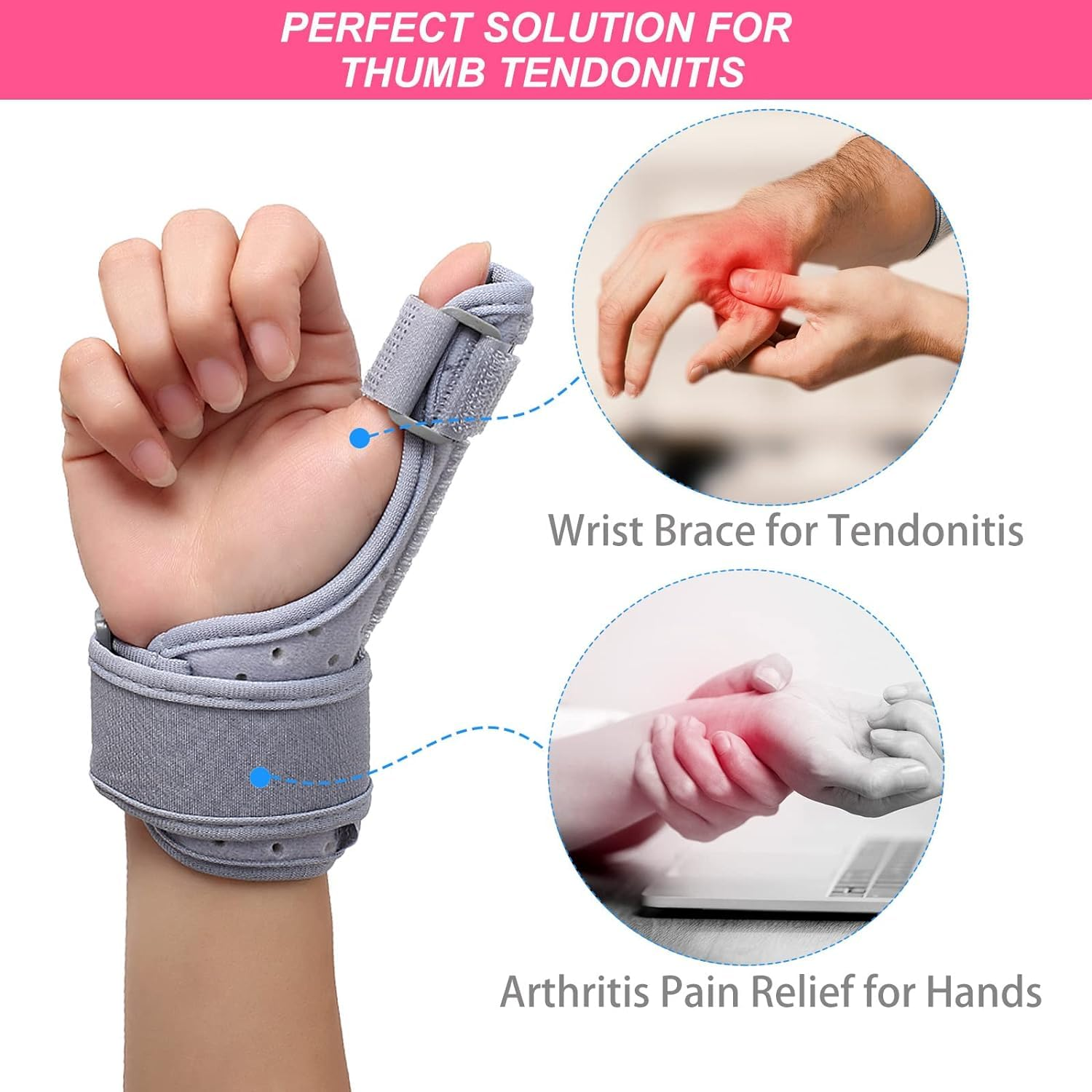 Reversible Thumb & Wrist Brace for Both Hands, Comfortable Spica Support Splint for Sprains, Arthritis,Tendonitis, Lightweight and Breathable (Gray) image number 3
