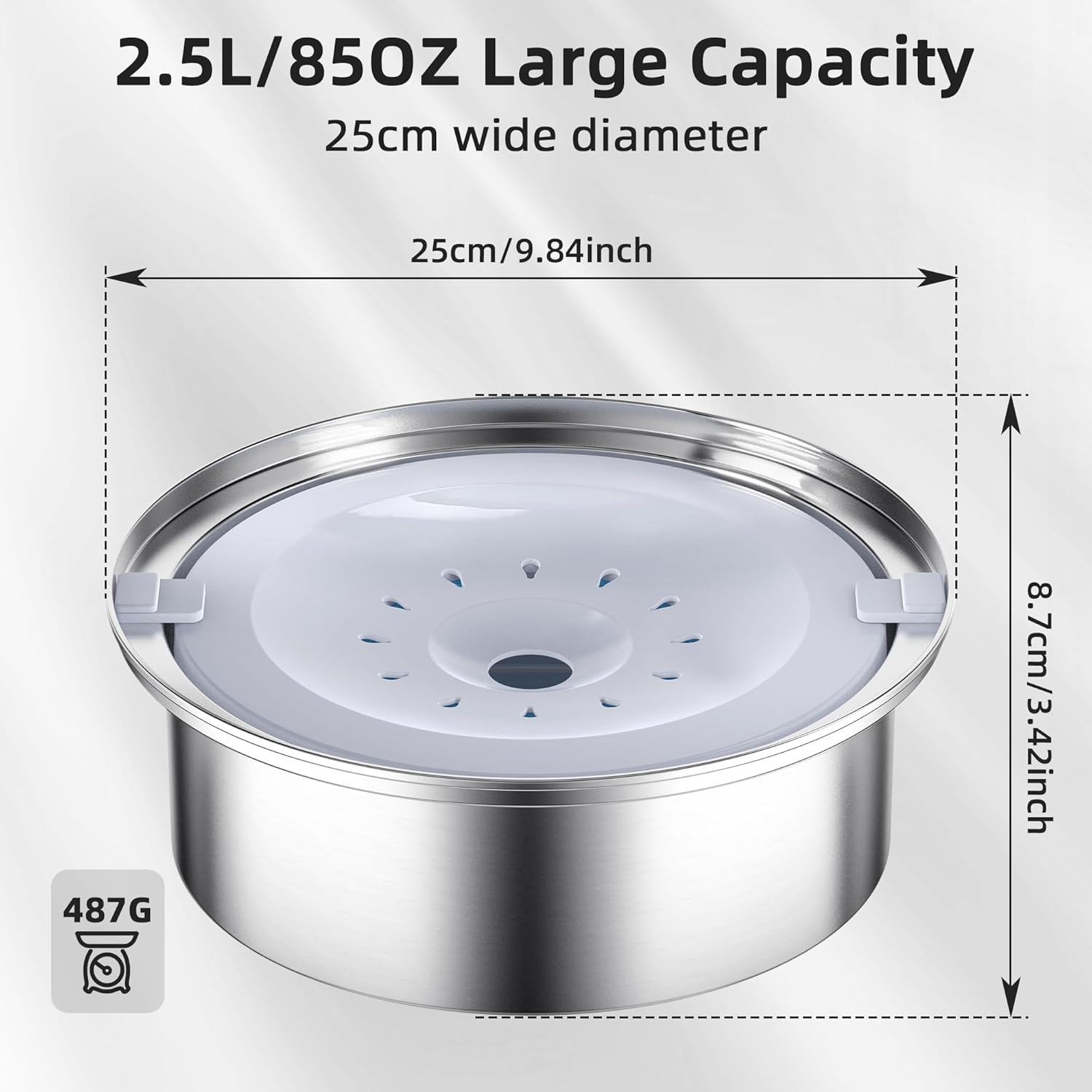 No Spill Dog Water Bowl, Stainless Steel Dog Water Bowl, 2.5L Large Dog Water Bowl Non Spill, Splash-Free, Anti-Choking Slow Drinking Dog Bowl for Dog Cat Puppy Home,Car,Outdoor image number 1