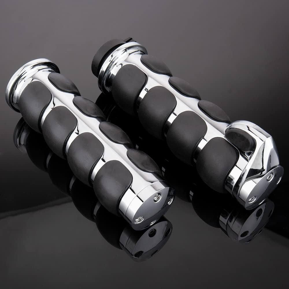 Motorcycle Hand Grips 1 Inch Handlebar Throttle Grips 25MM Chrome Black Aluminum Rubber Compatible with Harley Davidson Dyna Sportster Road King Street Glide Fat Boy Honda Shadow VTX image number 2