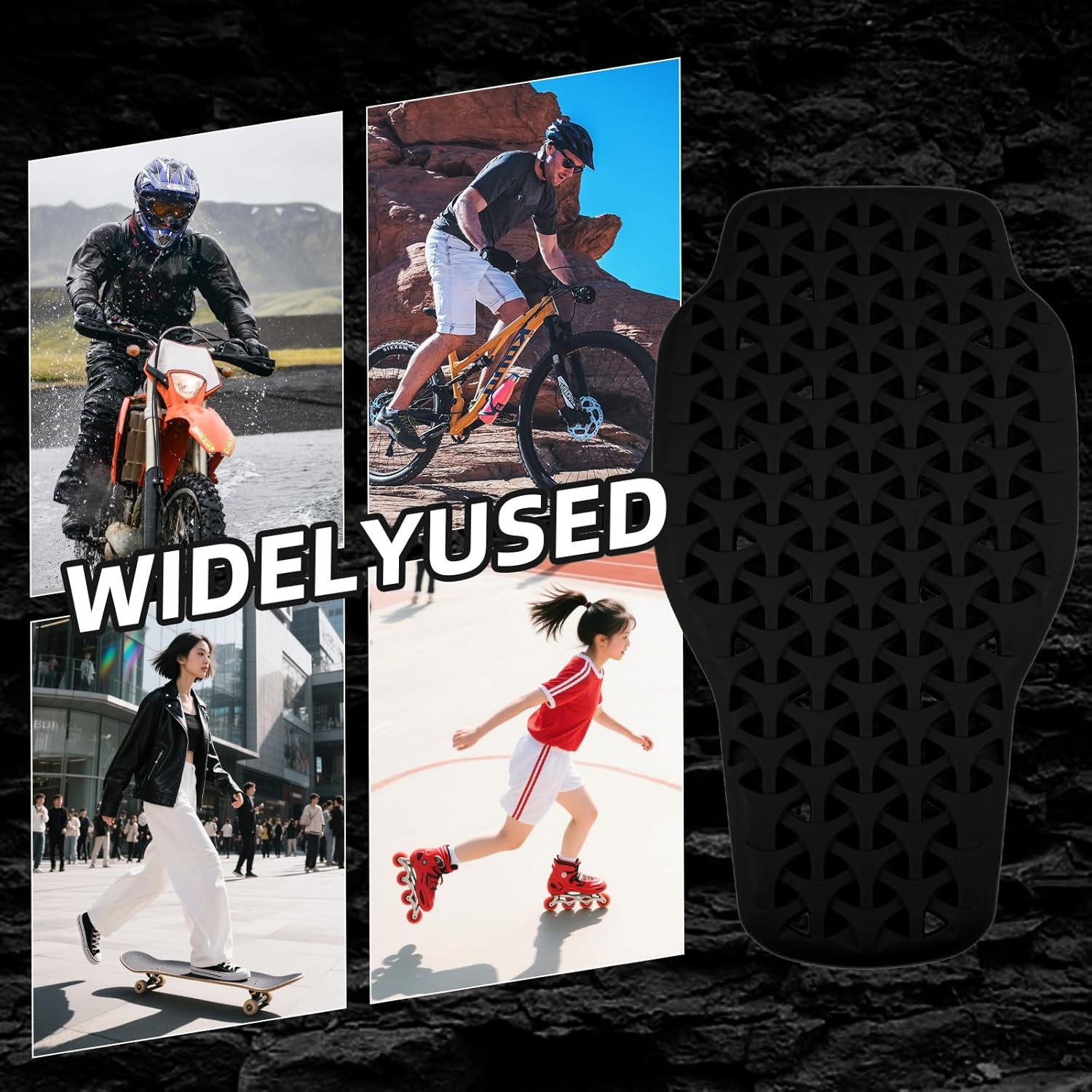 Motorcycle Back Protector PU Shockproof, Motorcycle Jacket Insert Back Protector Removable, Breathable Suitable for Motorcycle Jackets, Cycling, Skiing, Roller Skating - Black image number 2