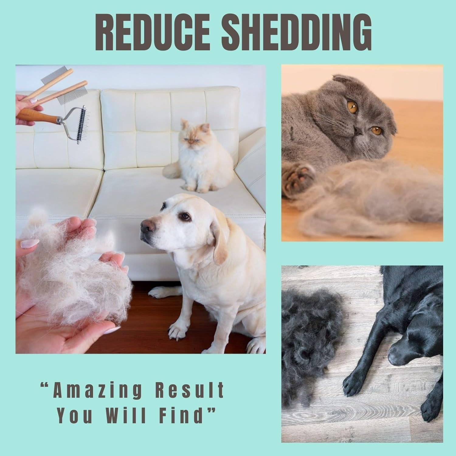 Dog Cat Brush for Dematting and Deshedding, 3 Pack Pet Grooming Kit of Undercoat Rake, Shedding Brush and Combs for Cats Dogs, with Premium Wood Handle image number 3