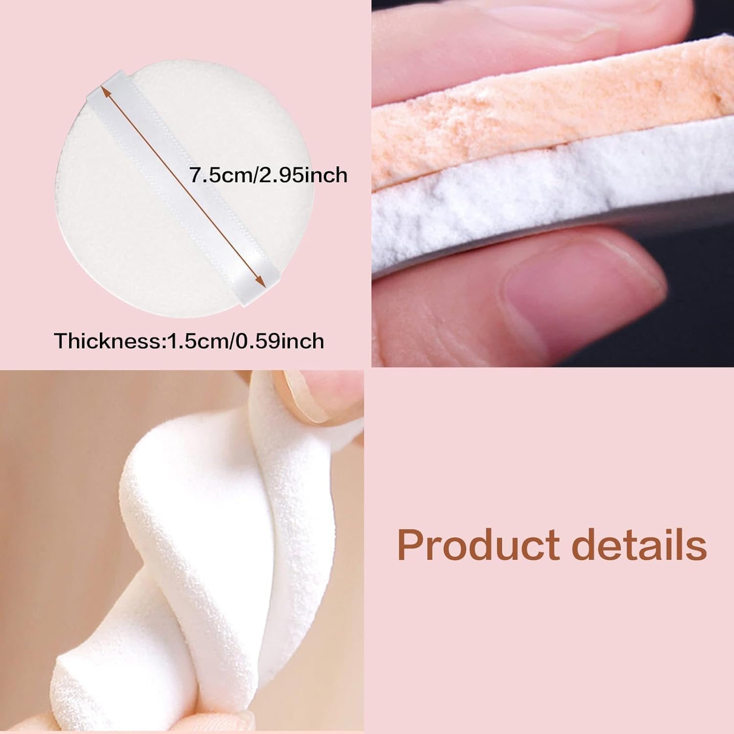 Kuskins Body Powder Puff and Container Set,Large Powder Puff Crystal Container Wet Dry Makeup Dusting Powder Puffs for Women Face & Body Washable, Reusable（Amber） image number 2