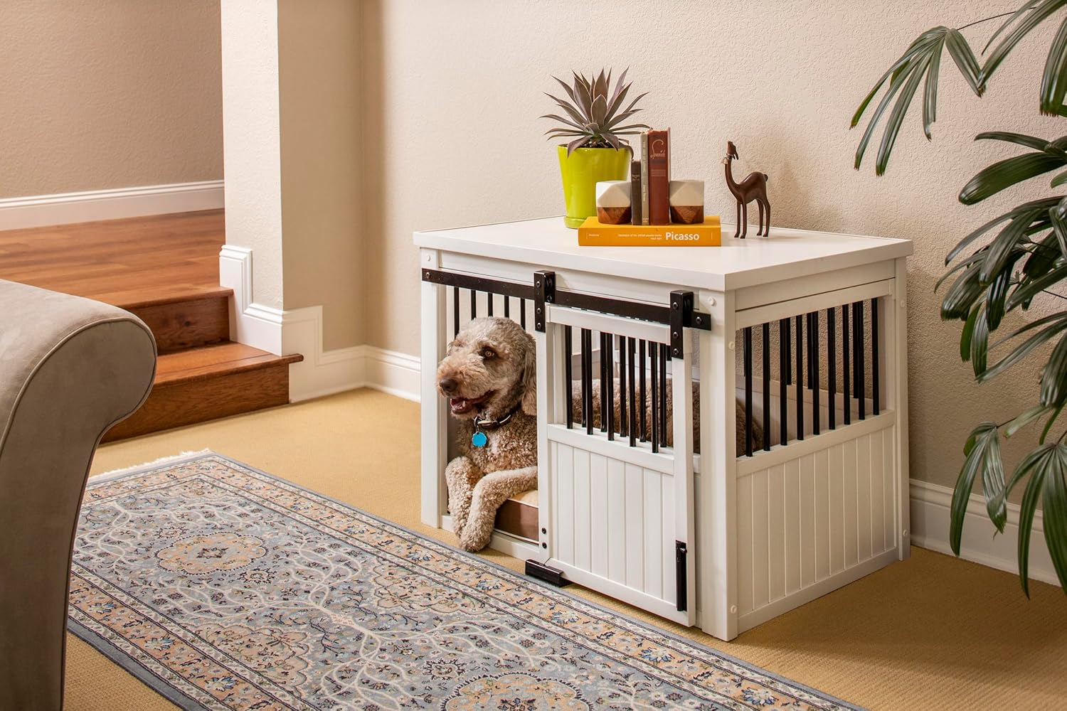 ECOFLEX&reg; Homestead Sliding Barn Door Furniture Style Dog Crate -Antique White