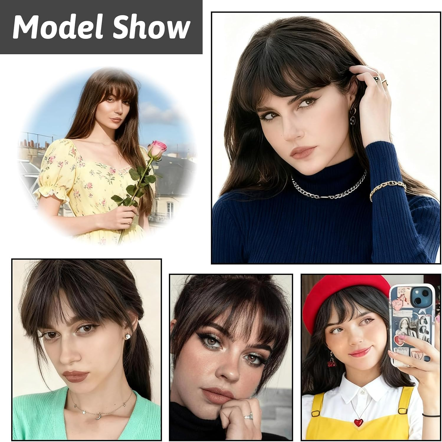 Tzylomirx Clip in Bangs Human Hair, Natural Looking Fringe Hair Toppers for Women, Clip-Hair Dim Bangs Hairpieces Clip on Fake Bangs Hair Extensions for Daily Use & Thin Hair image number 3